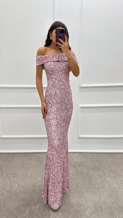 BEIGE MADONNA COLLAR SEQUIN DESIGN DRESS