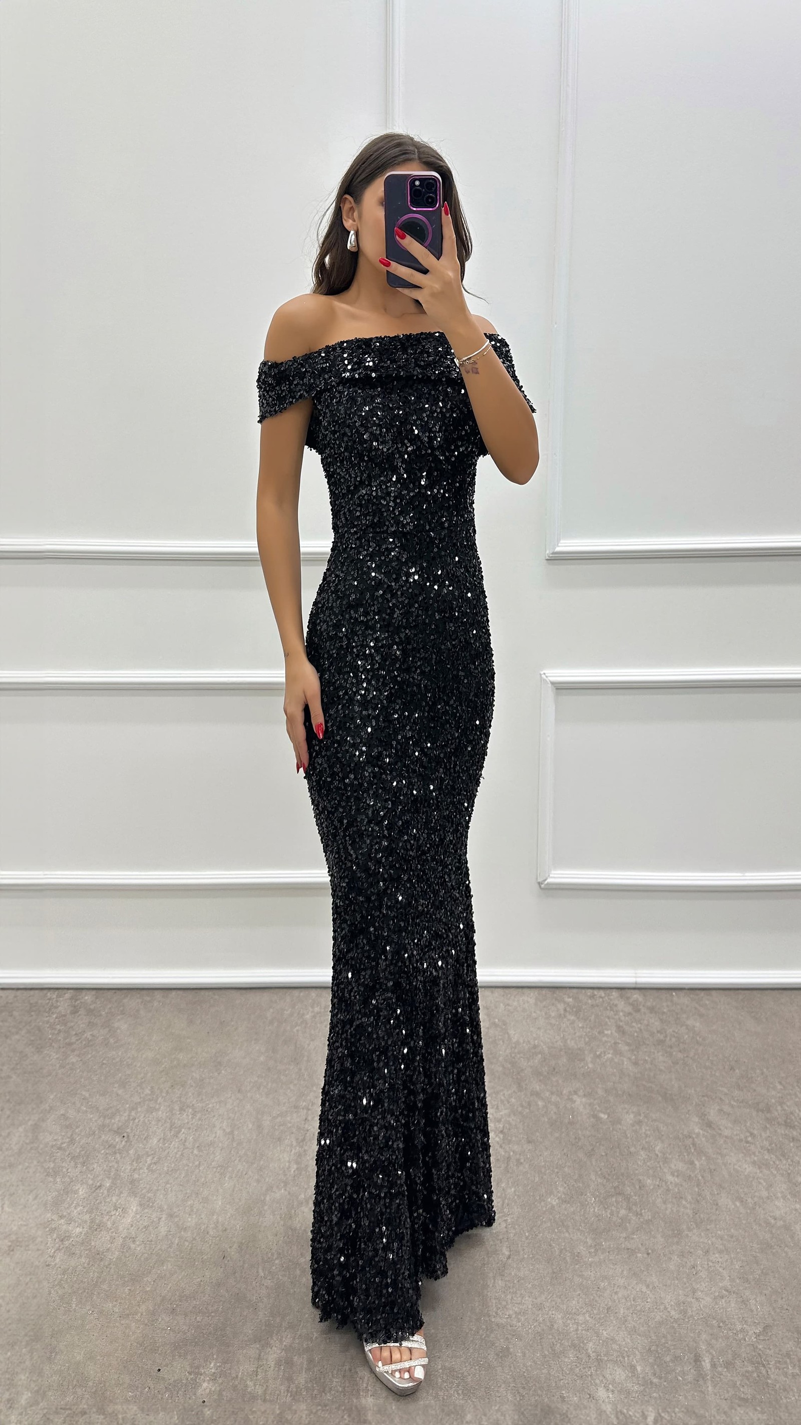 BEIGE MADONNA COLLAR SEQUIN DESIGN DRESS