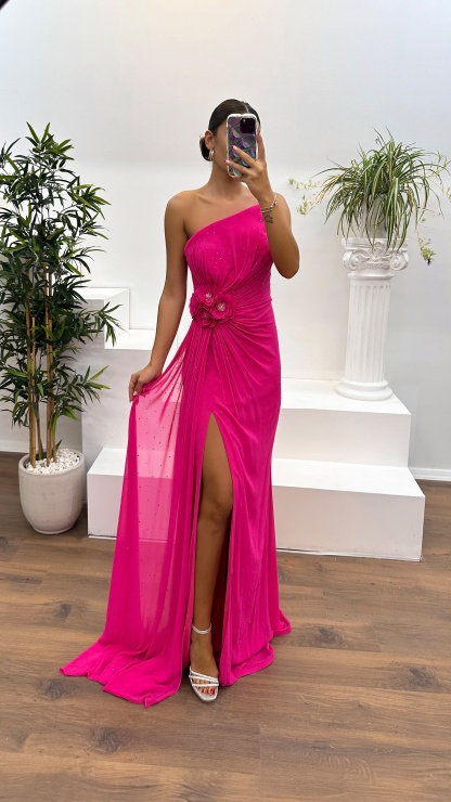 Strapless Embroidered Evening Dress