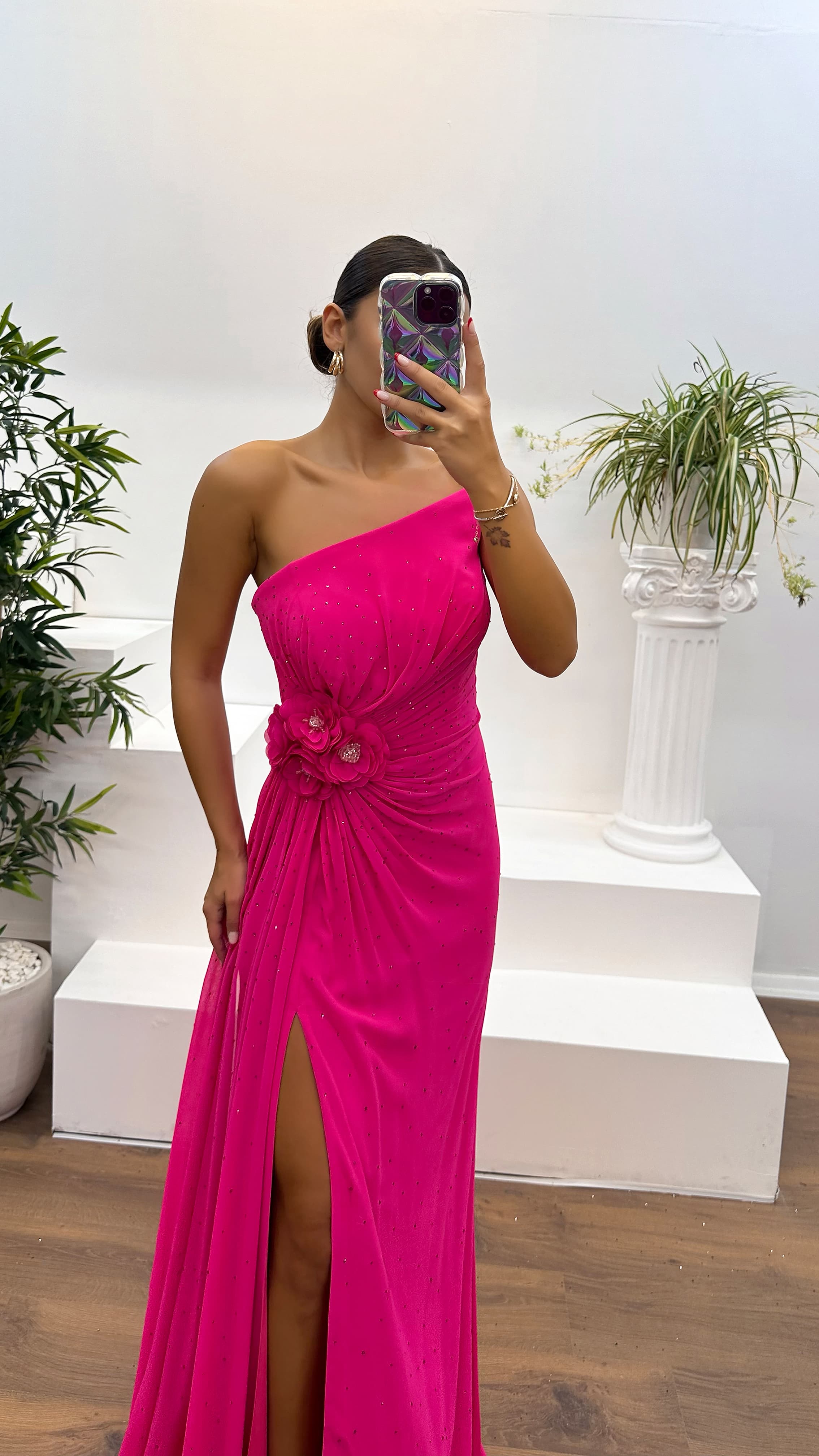 Strapless Embroidered Evening Dress