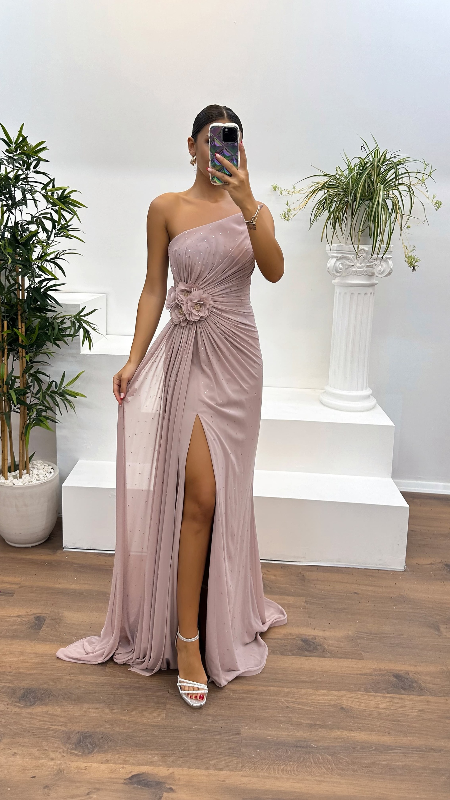 Strapless Embroidered Evening Dress
