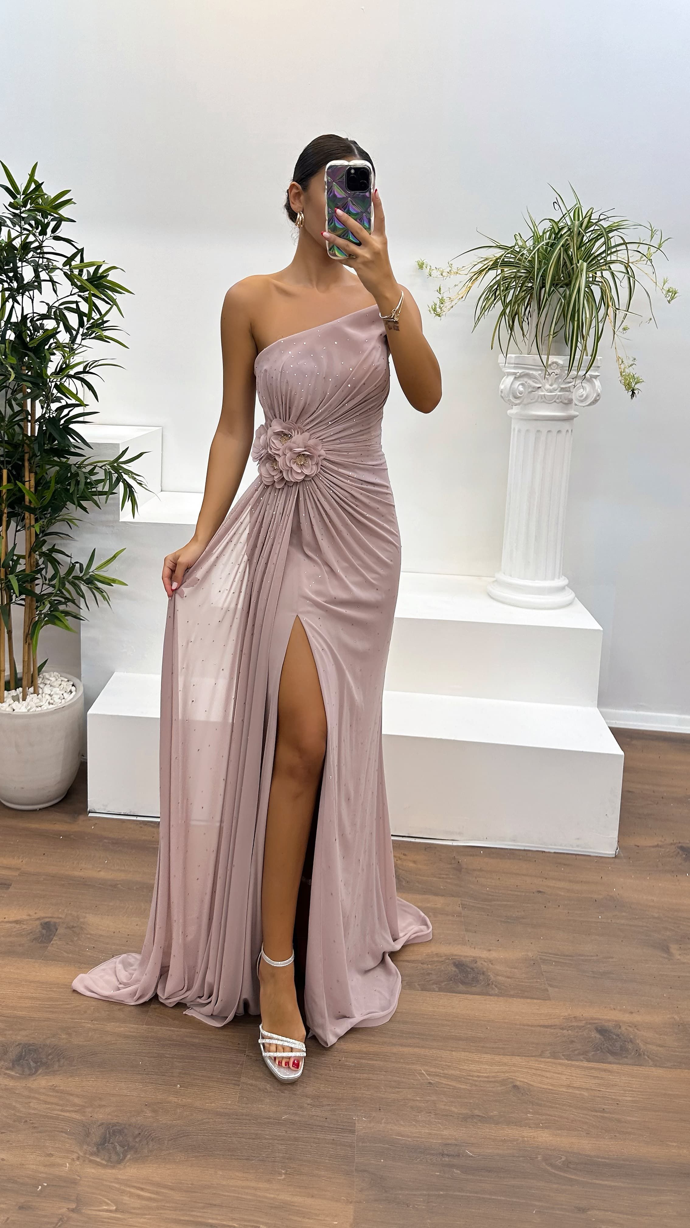 Strapless Embroidered Evening Dress