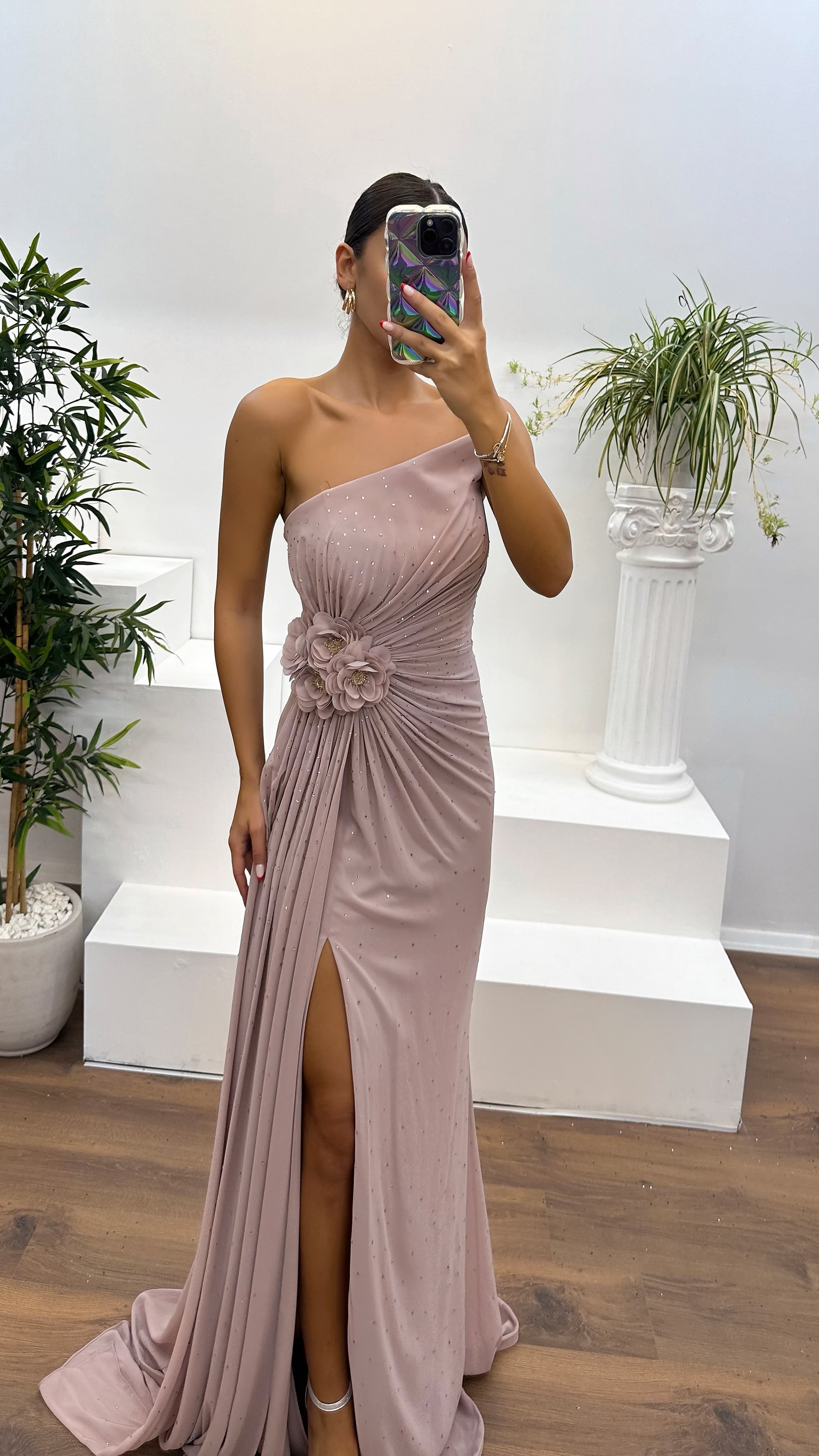 Strapless Embroidered Evening Dress