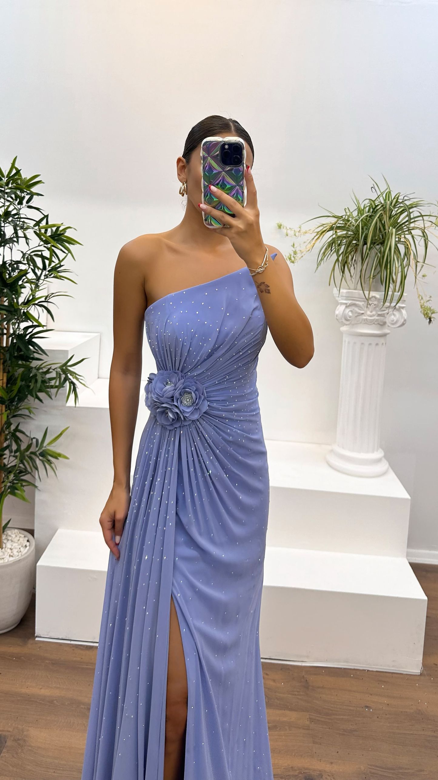 Strapless Embroidered Evening Dress
