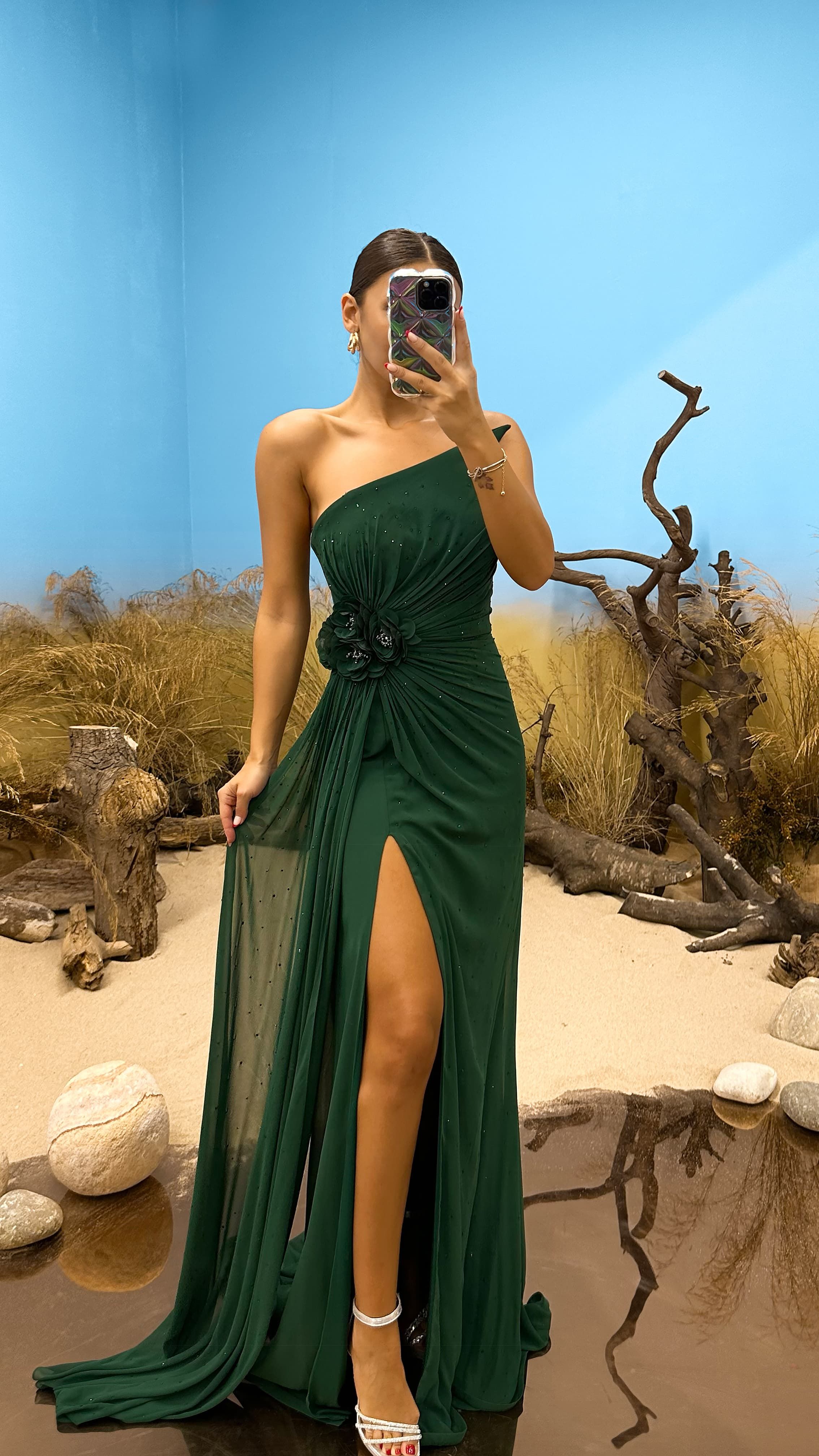 Strapless Embroidered Evening Dress