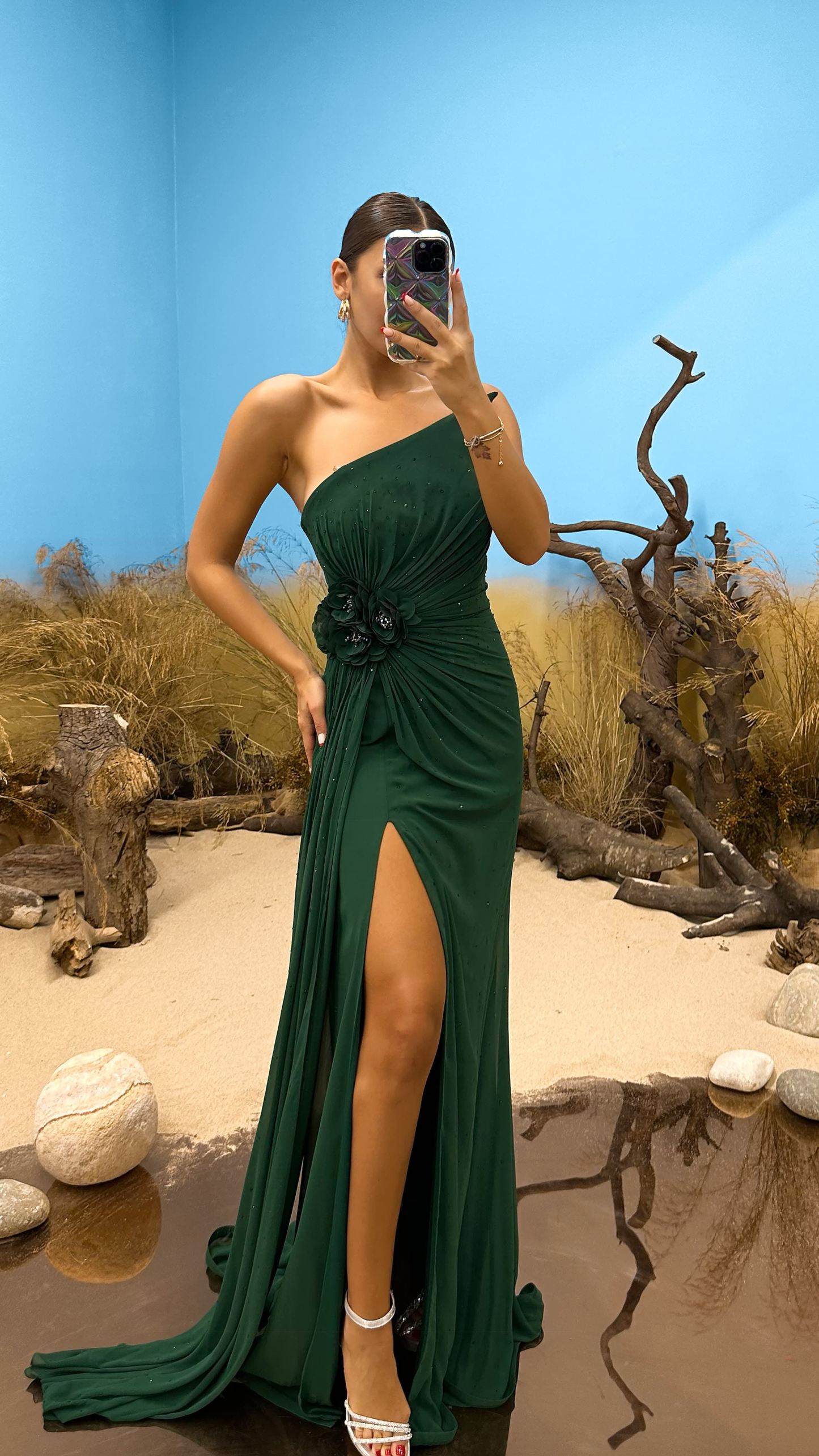 Strapless Embroidered Evening Dress