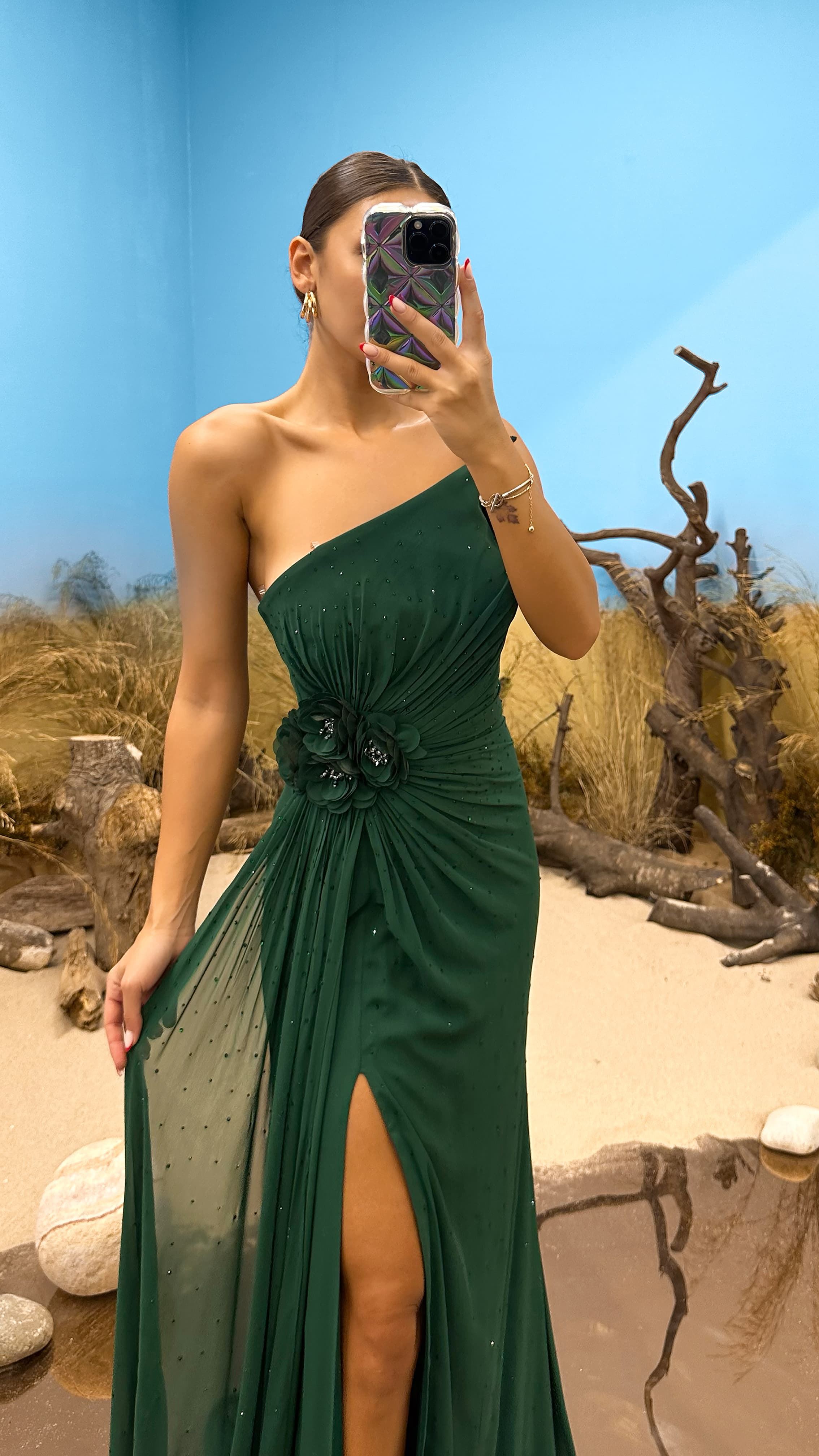 Strapless Embroidered Evening Dress