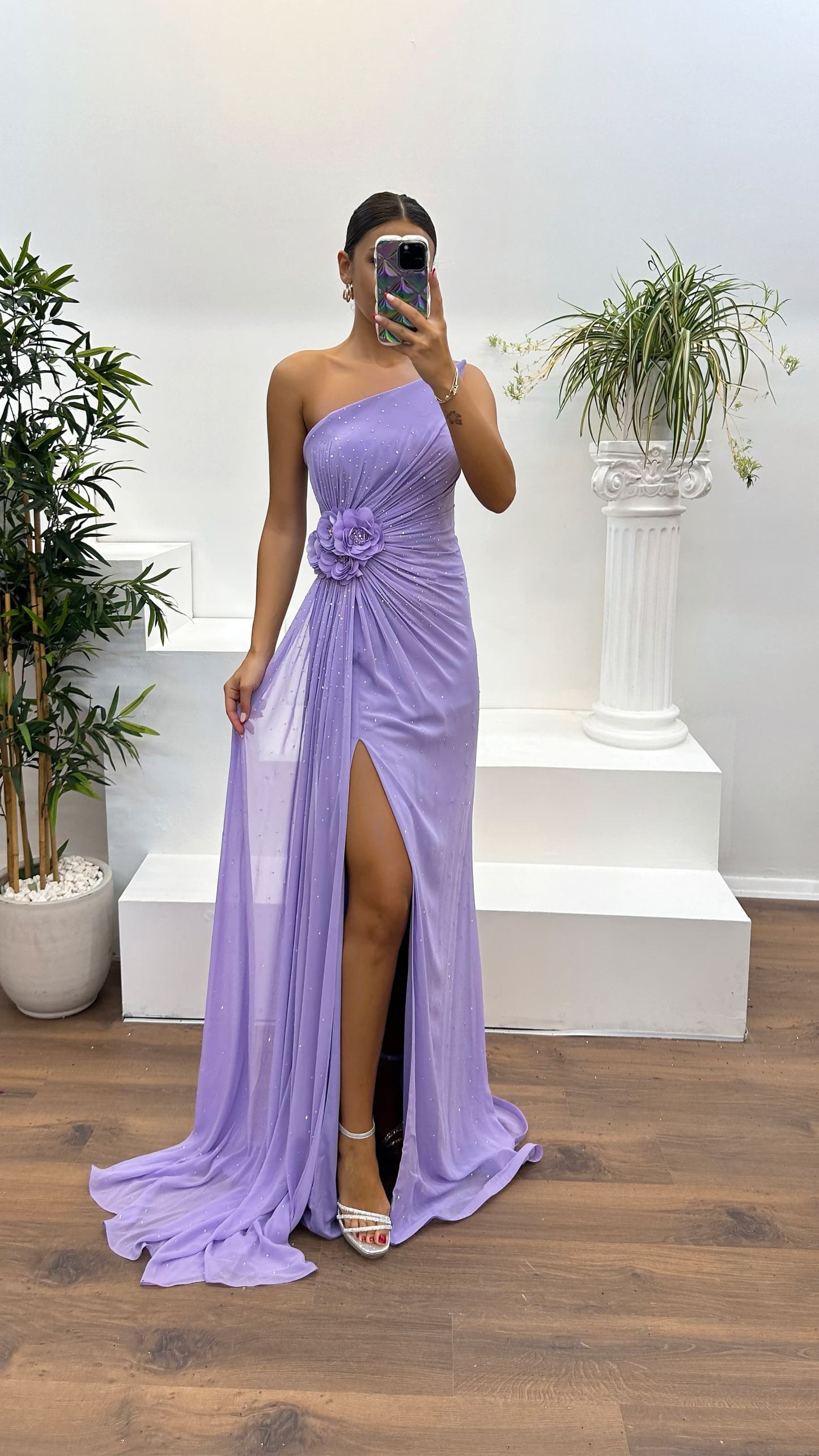Strapless Embroidered Evening Dress