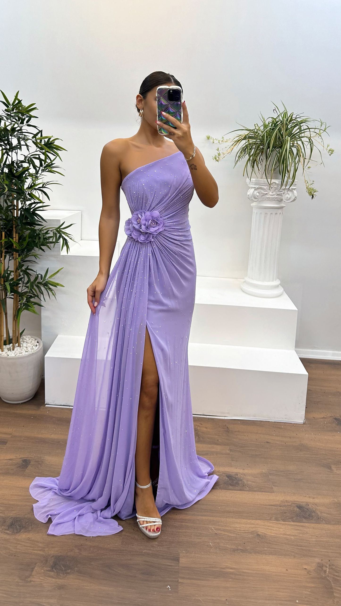 Strapless Embroidered Evening Dress