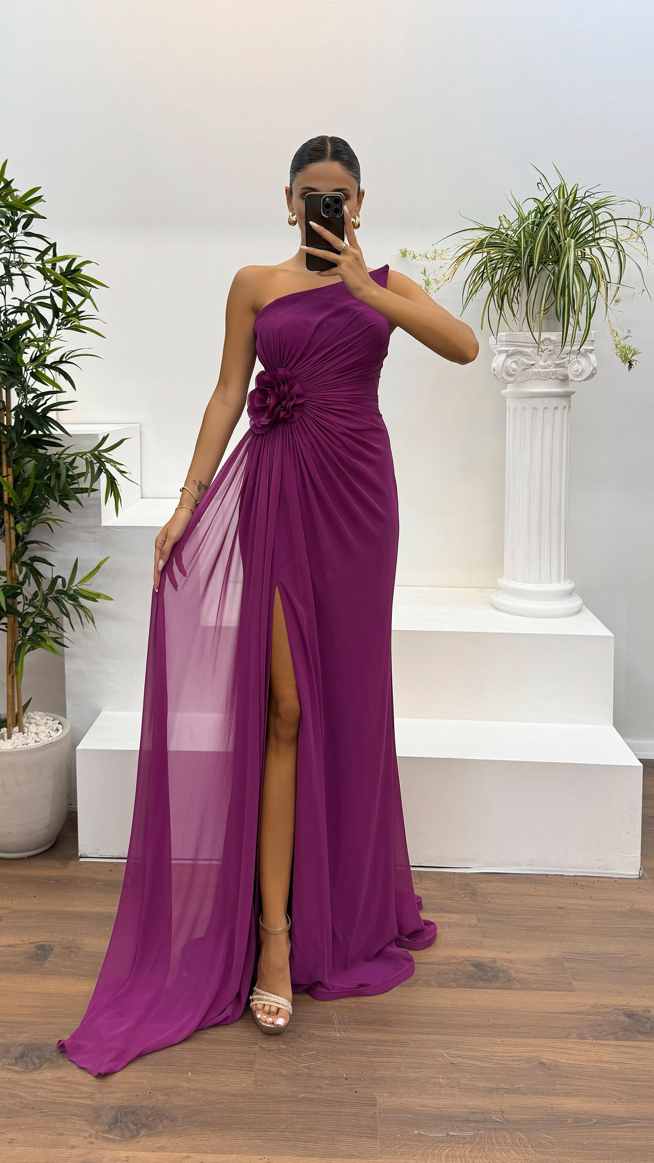 Strapless Embroidered Evening Dress