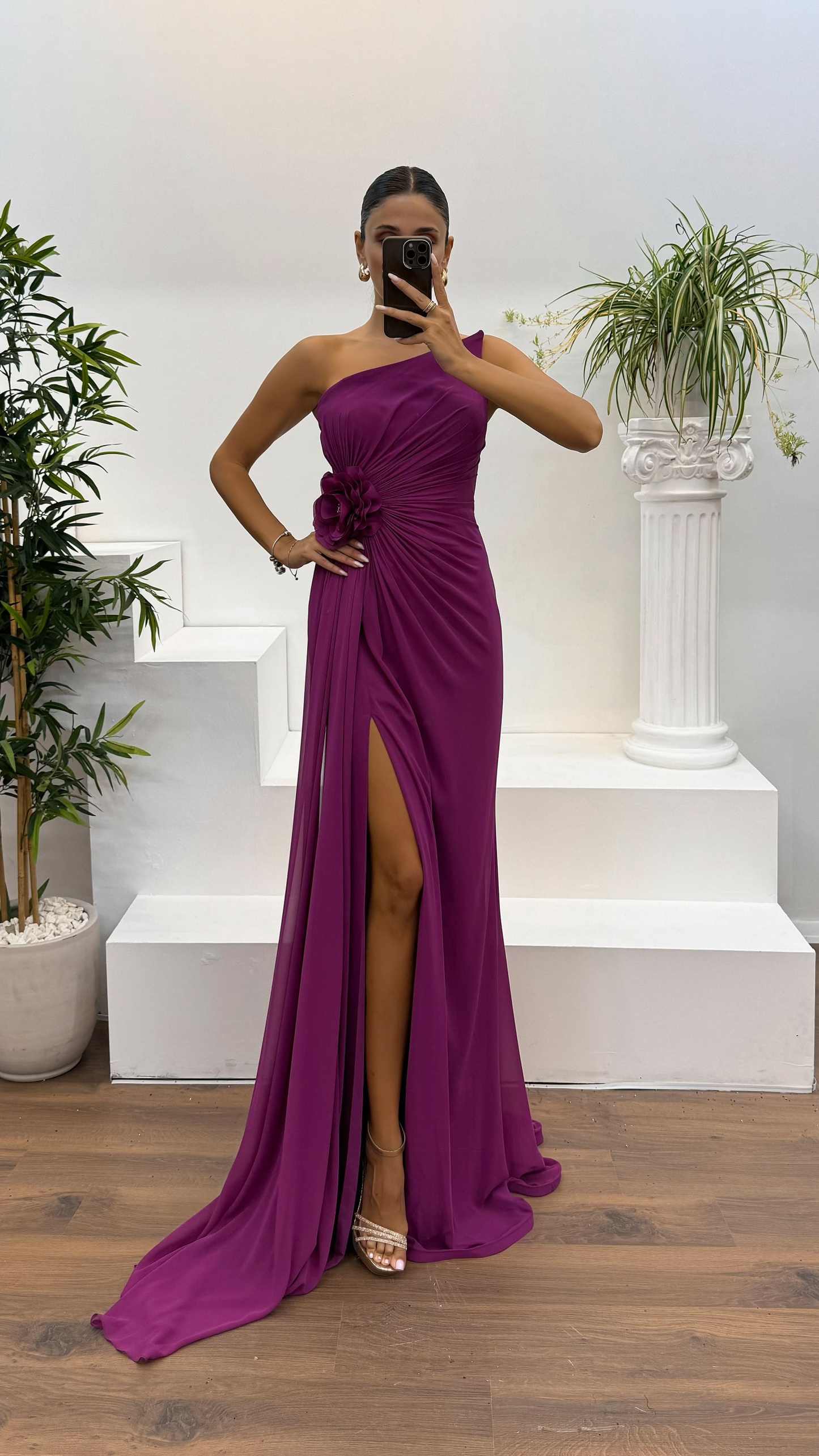 Strapless Embroidered Evening Dress
