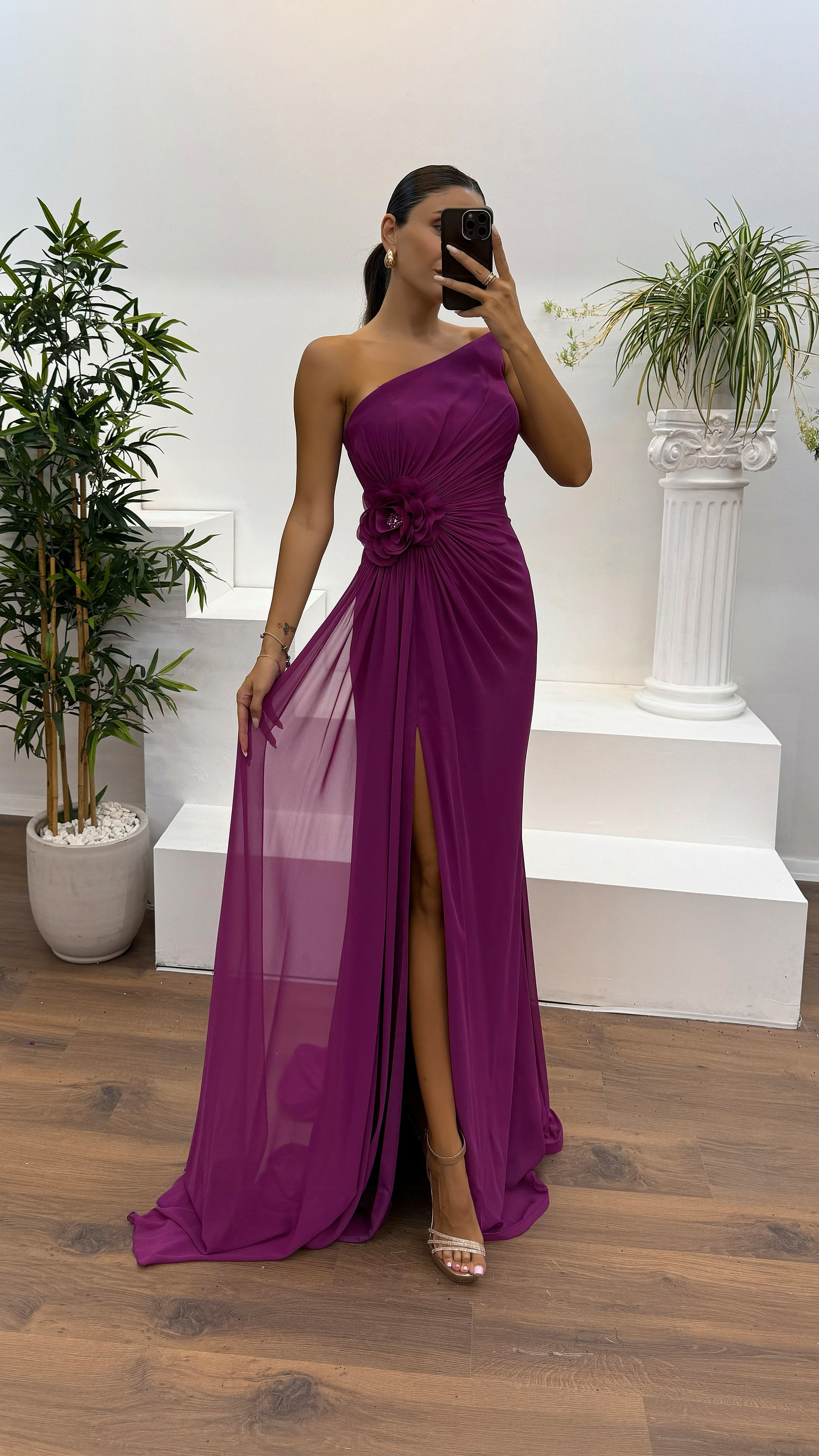 Strapless Embroidered Evening Dress