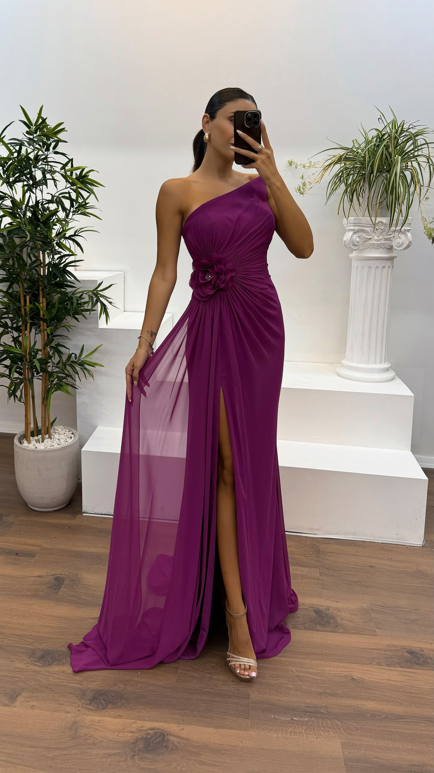 Strapless Embroidered Evening Dress