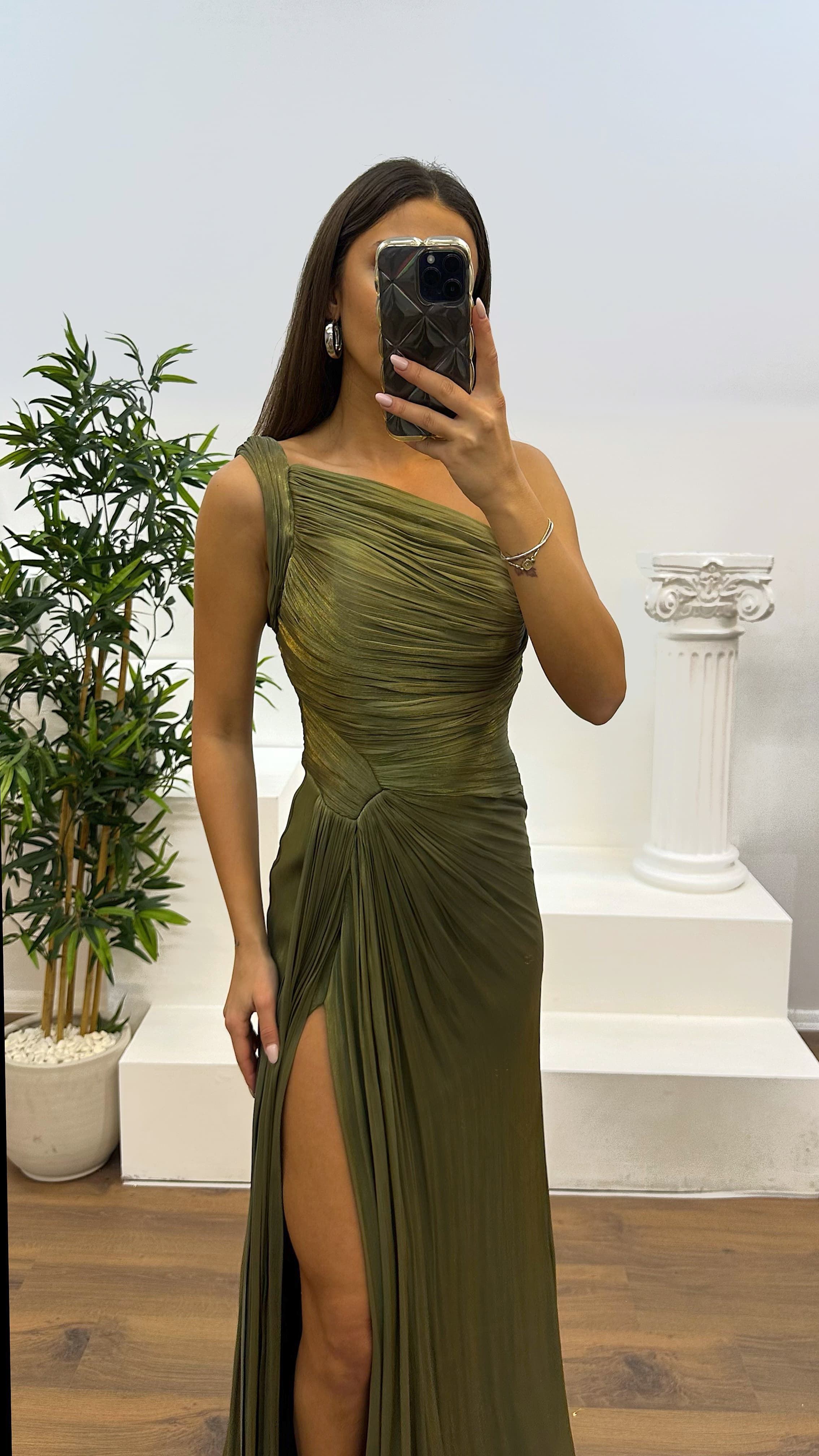 One Shoulder Drape Detail Chiffon Evening Dress