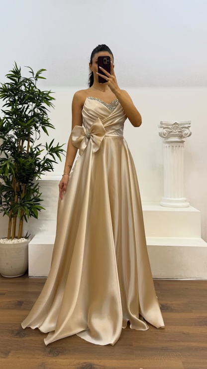 Strapless Bow Detail Evening Dress