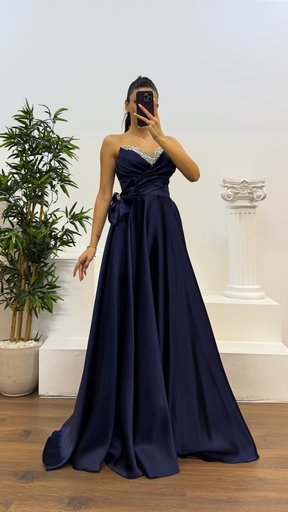 Strapless Bow Detail Evening Dress