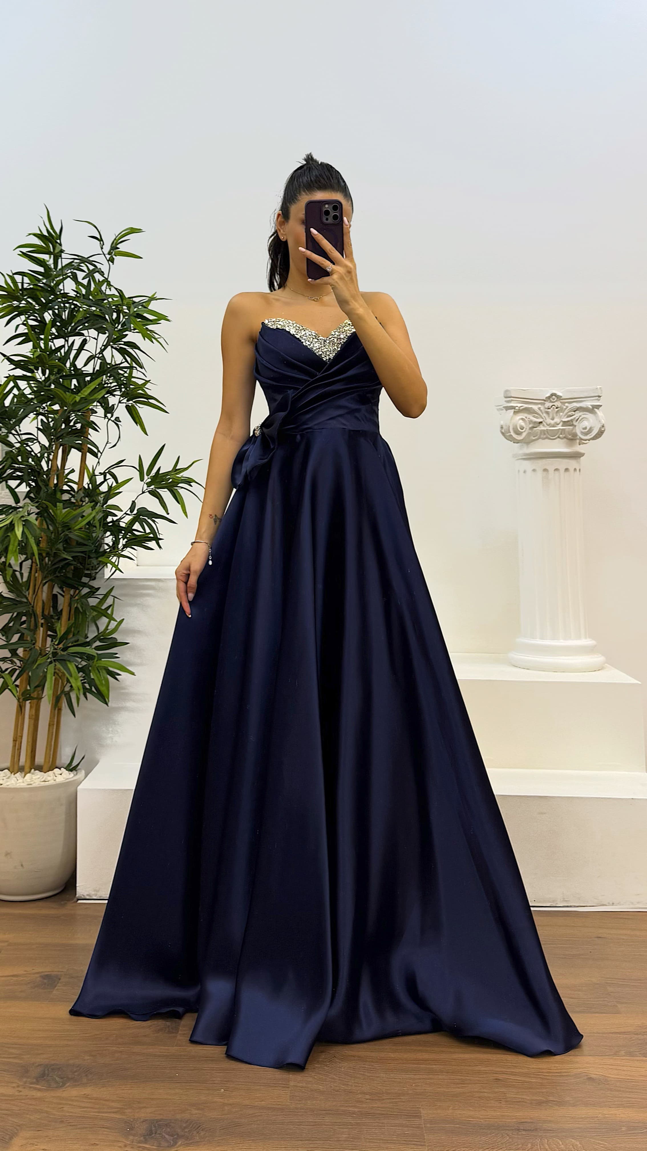 Strapless Bow Detail Evening Dress