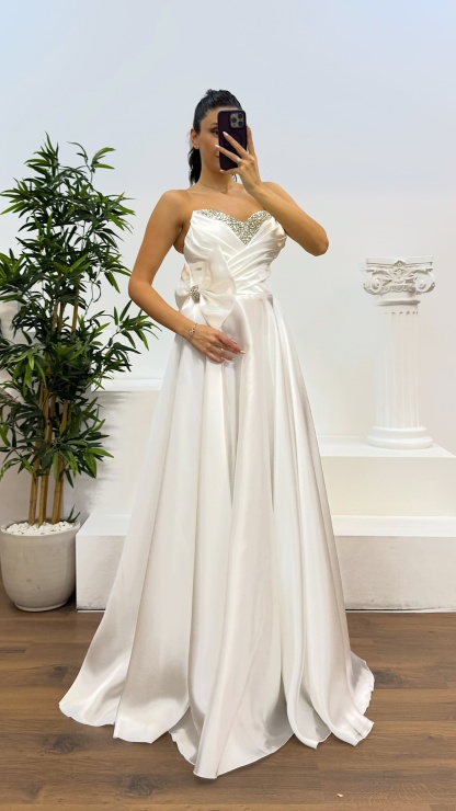 Strapless Bow Detail Evening Dress