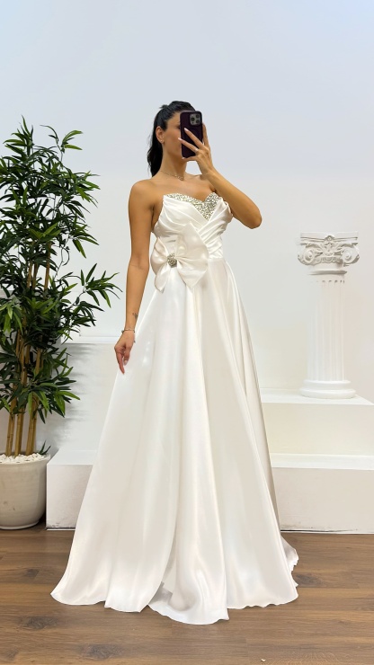 Strapless Bow Detail Evening Dress