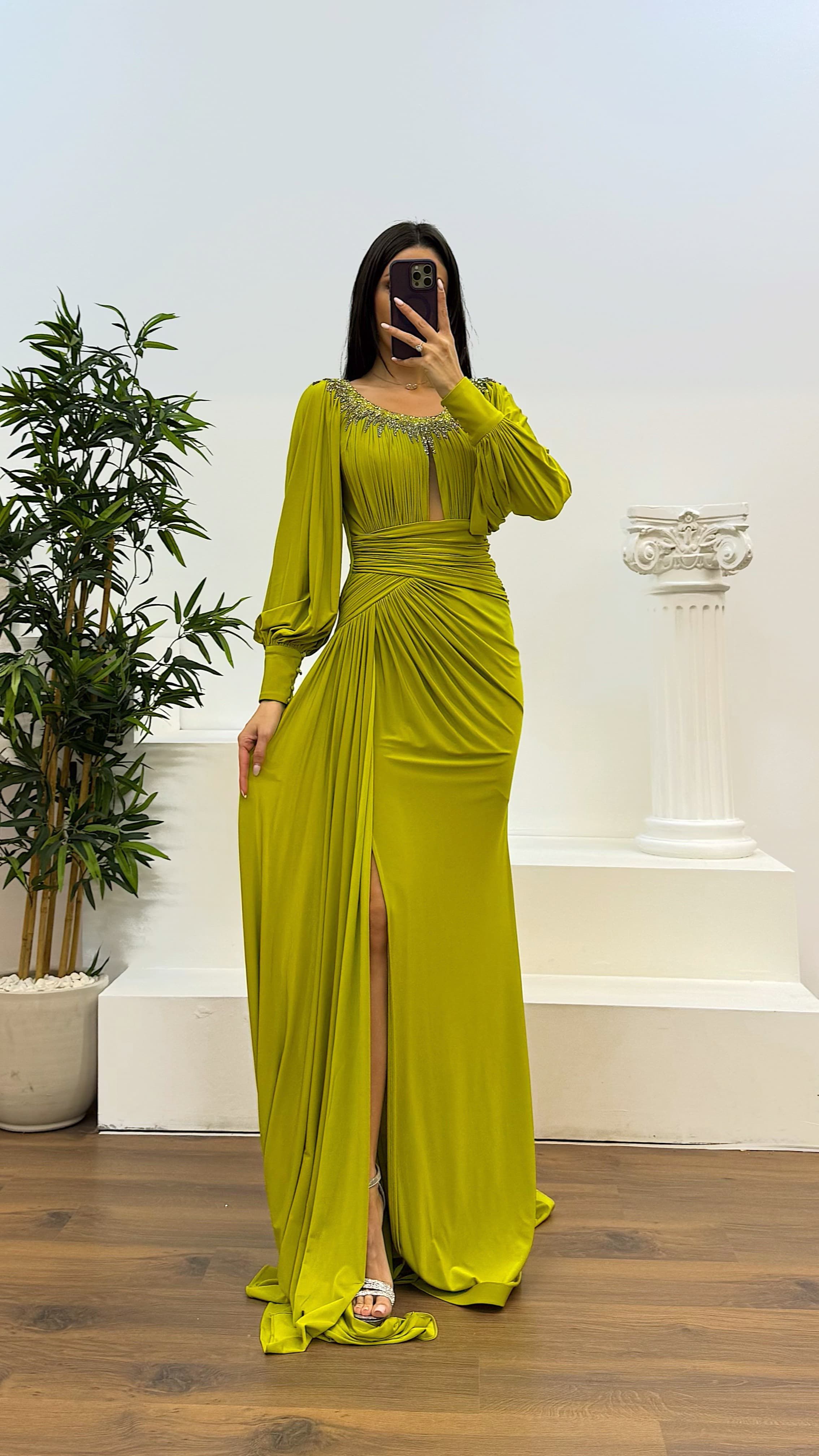 Collar Stone Detail Evening Dress