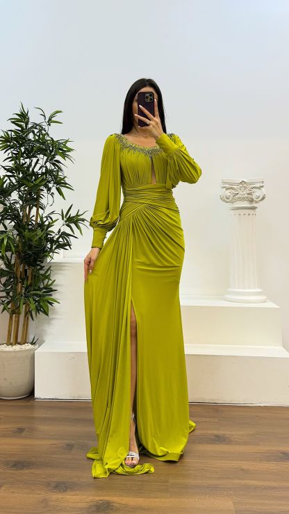 Collar Stone Detail Evening Dress