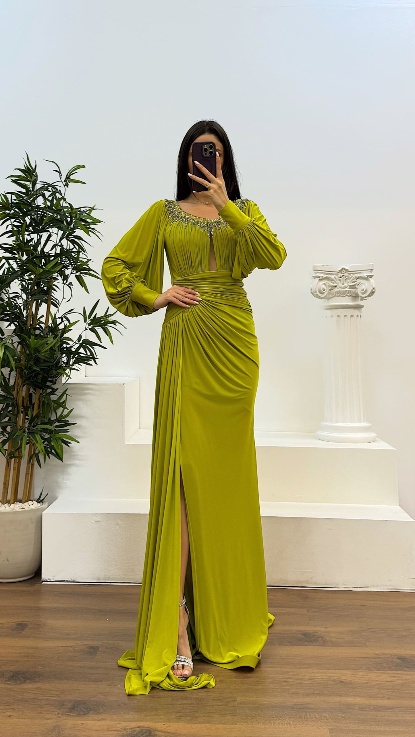 Collar Stone Detail Evening Dress