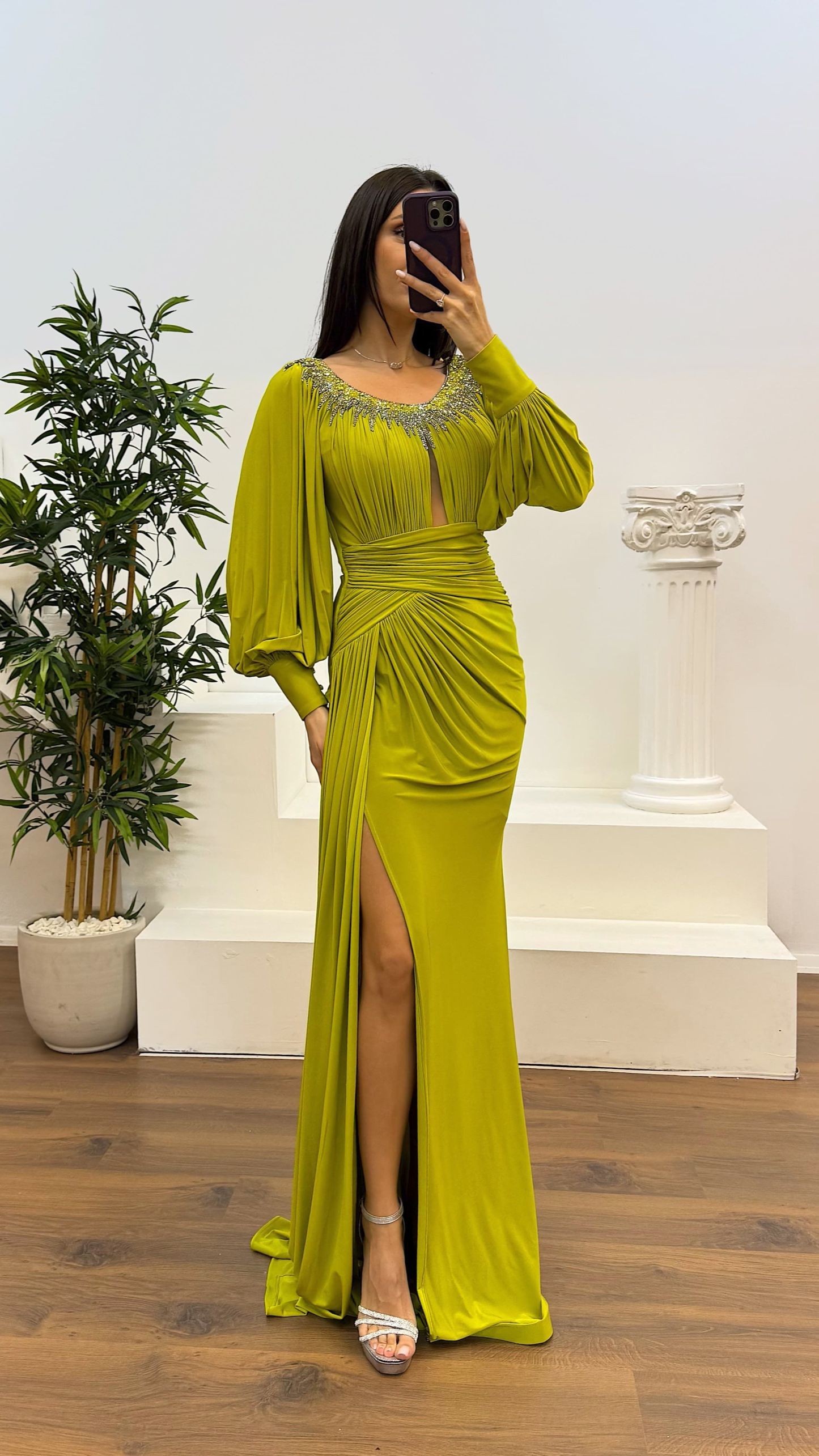 Collar Stone Detail Evening Dress