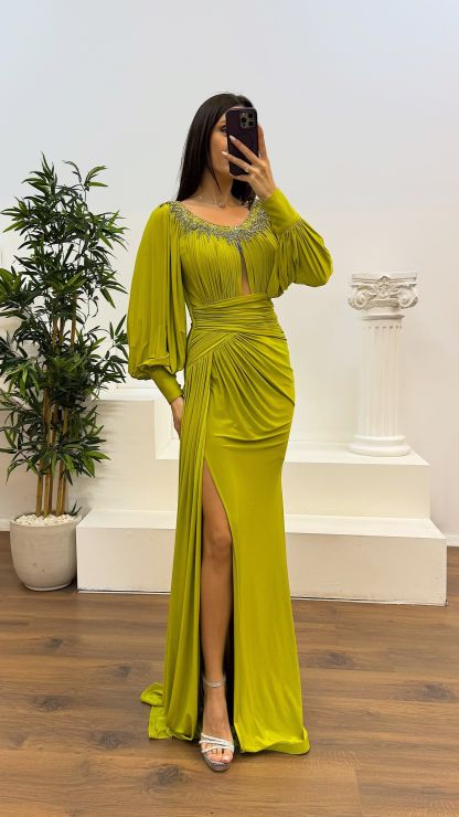 Collar Stone Detail Evening Dress