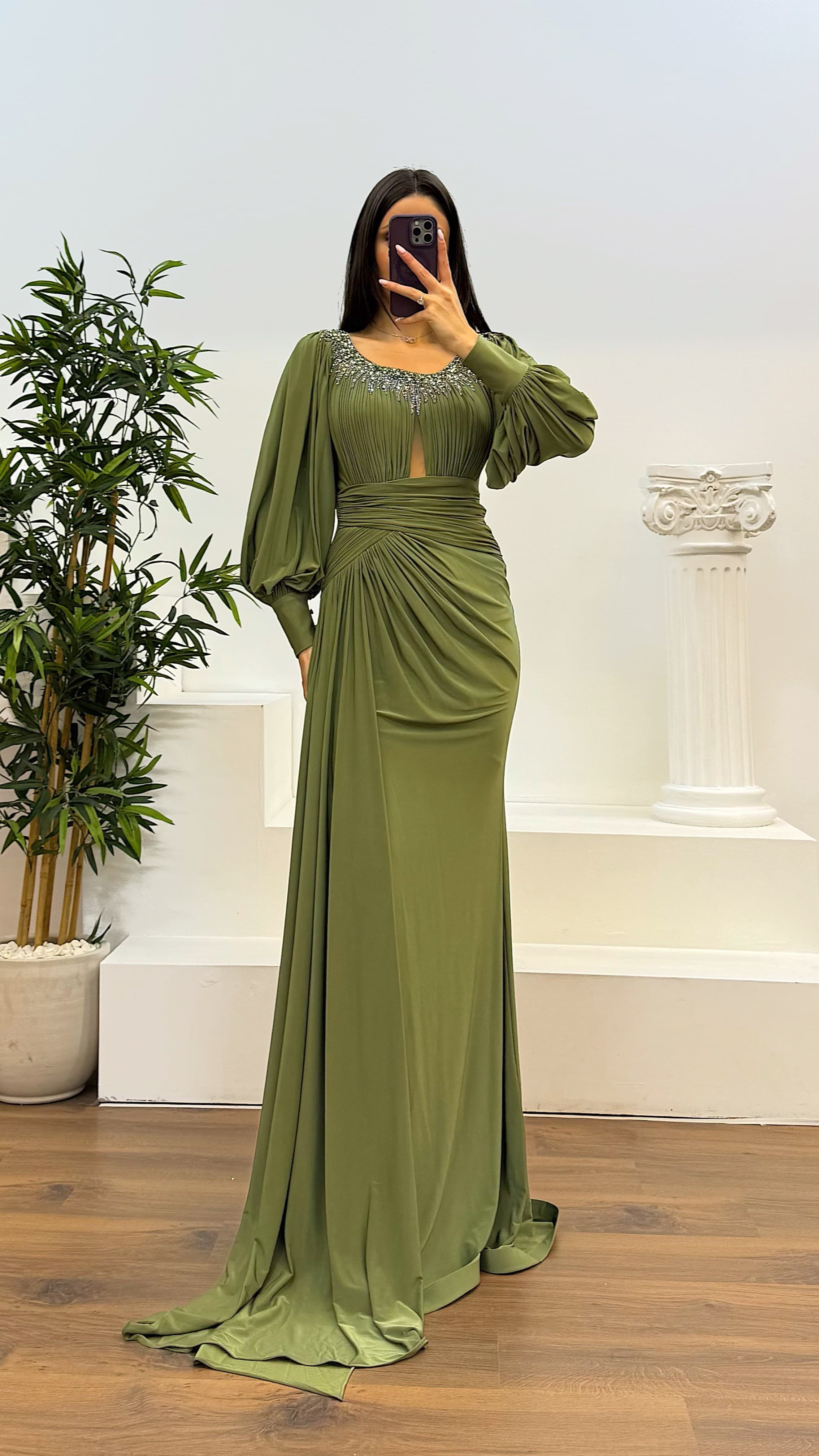 Collar Stone Detail Evening Dress