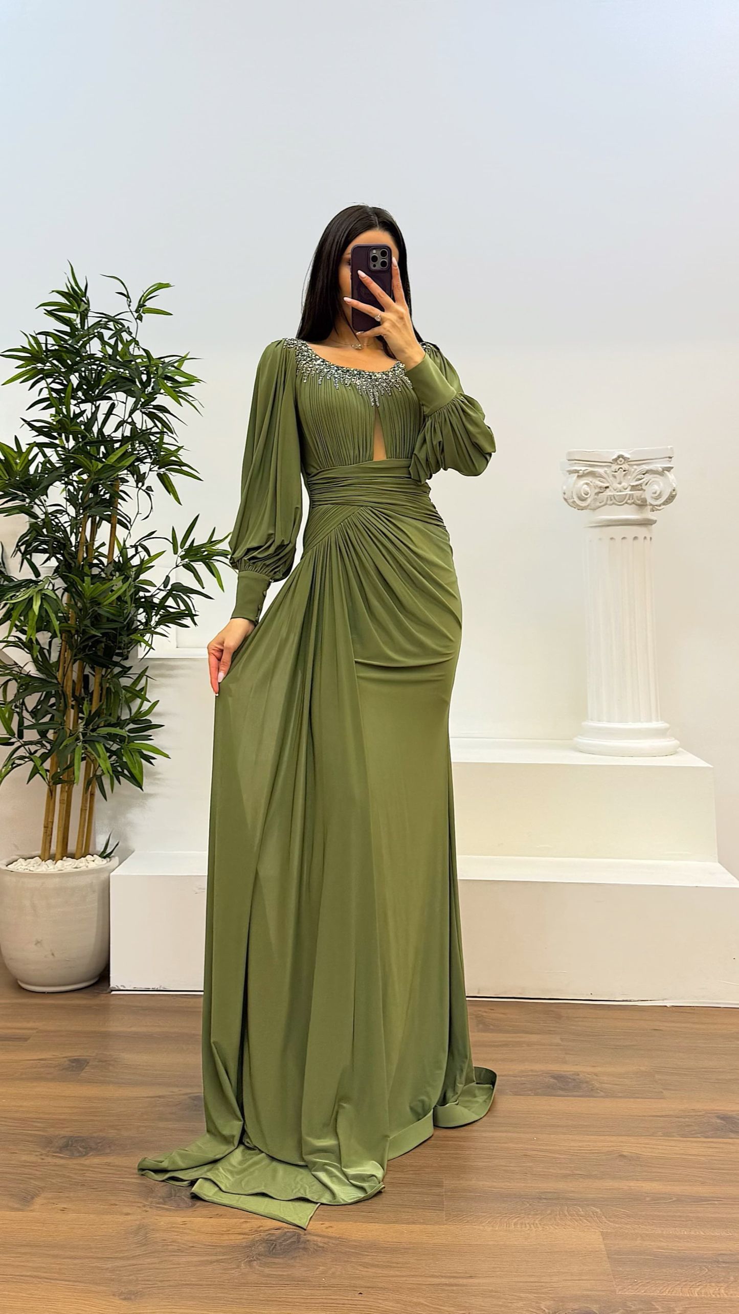 Collar Stone Detail Evening Dress