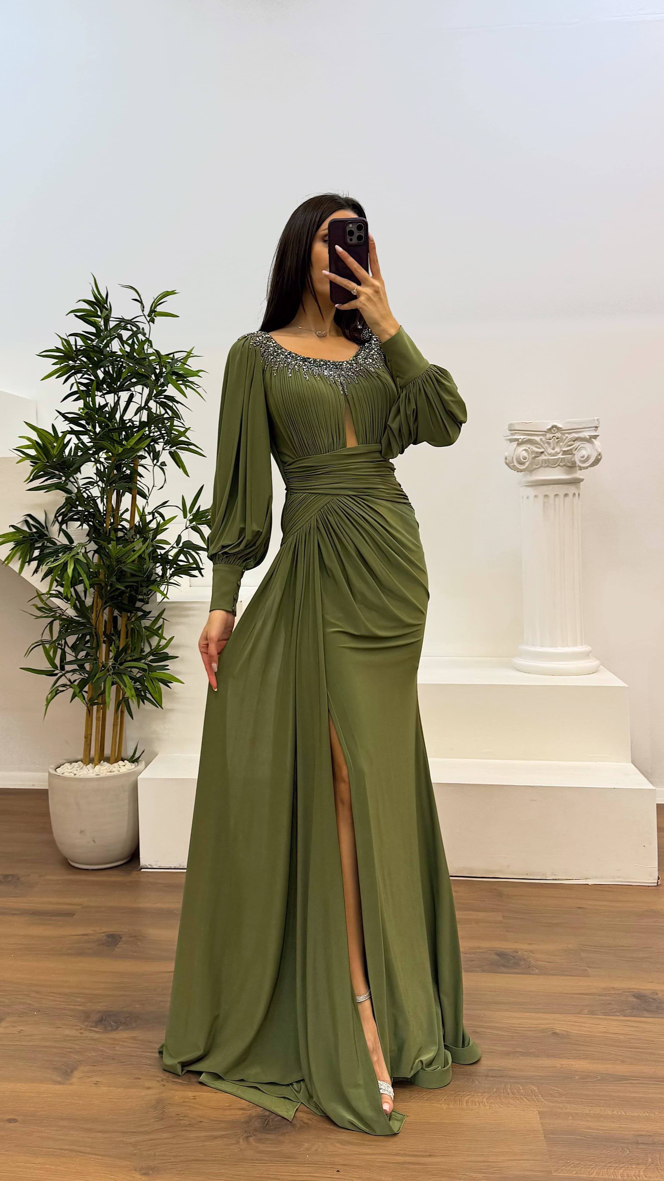 Collar Stone Detail Evening Dress