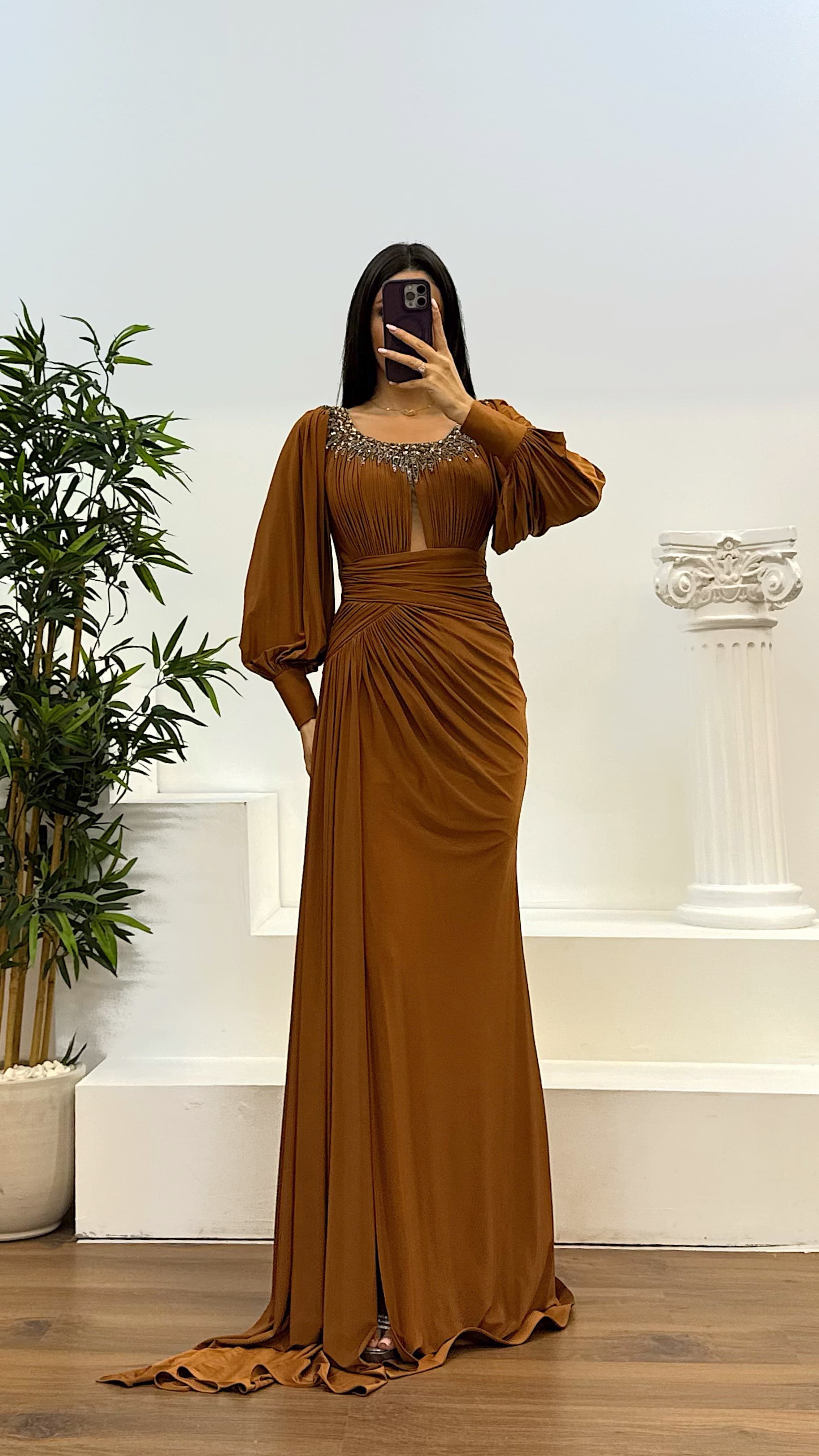 Collar Stone Detail Evening Dress