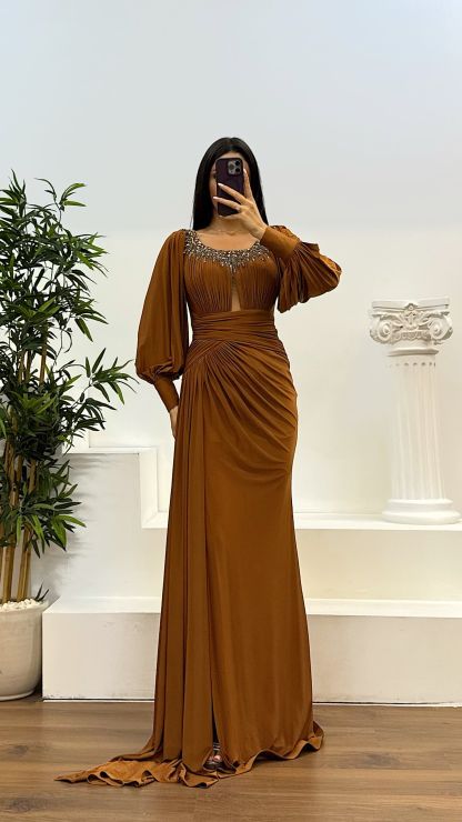 Collar Stone Detail Evening Dress