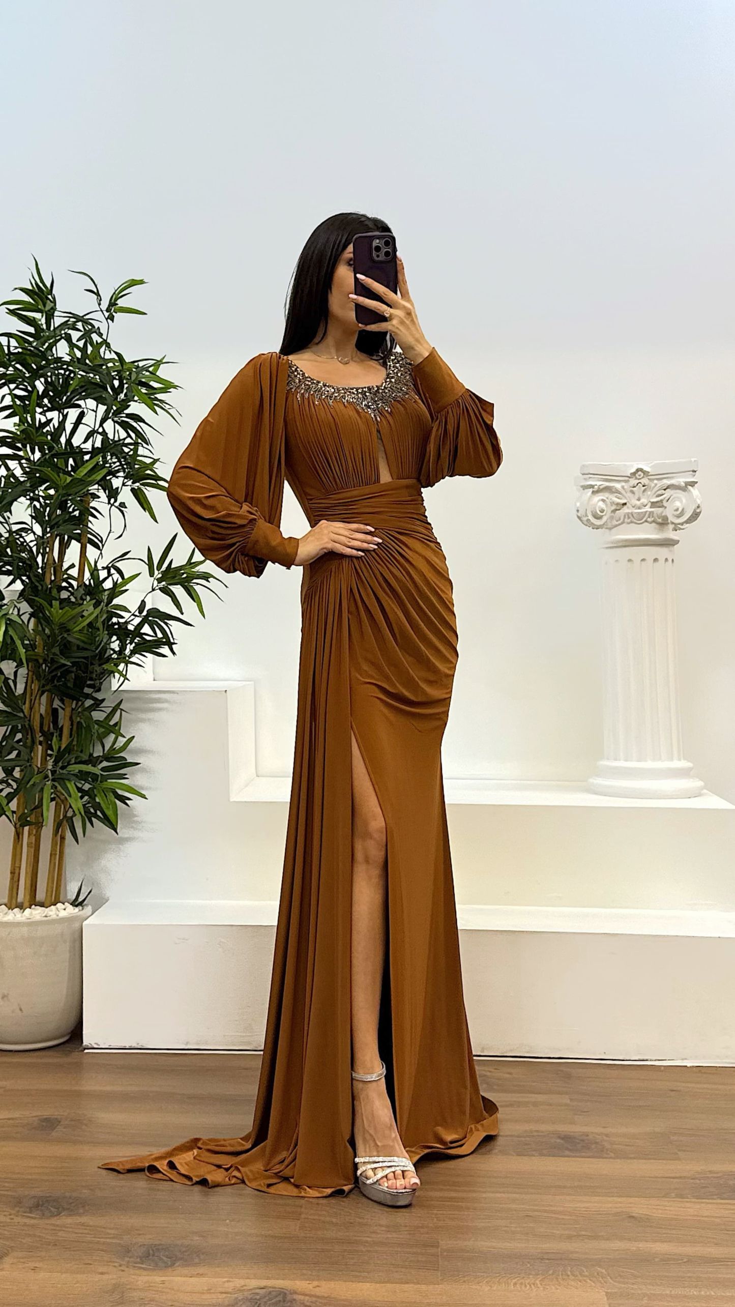 Collar Stone Detail Evening Dress