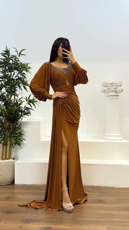 Collar Stone Detail Evening Dress