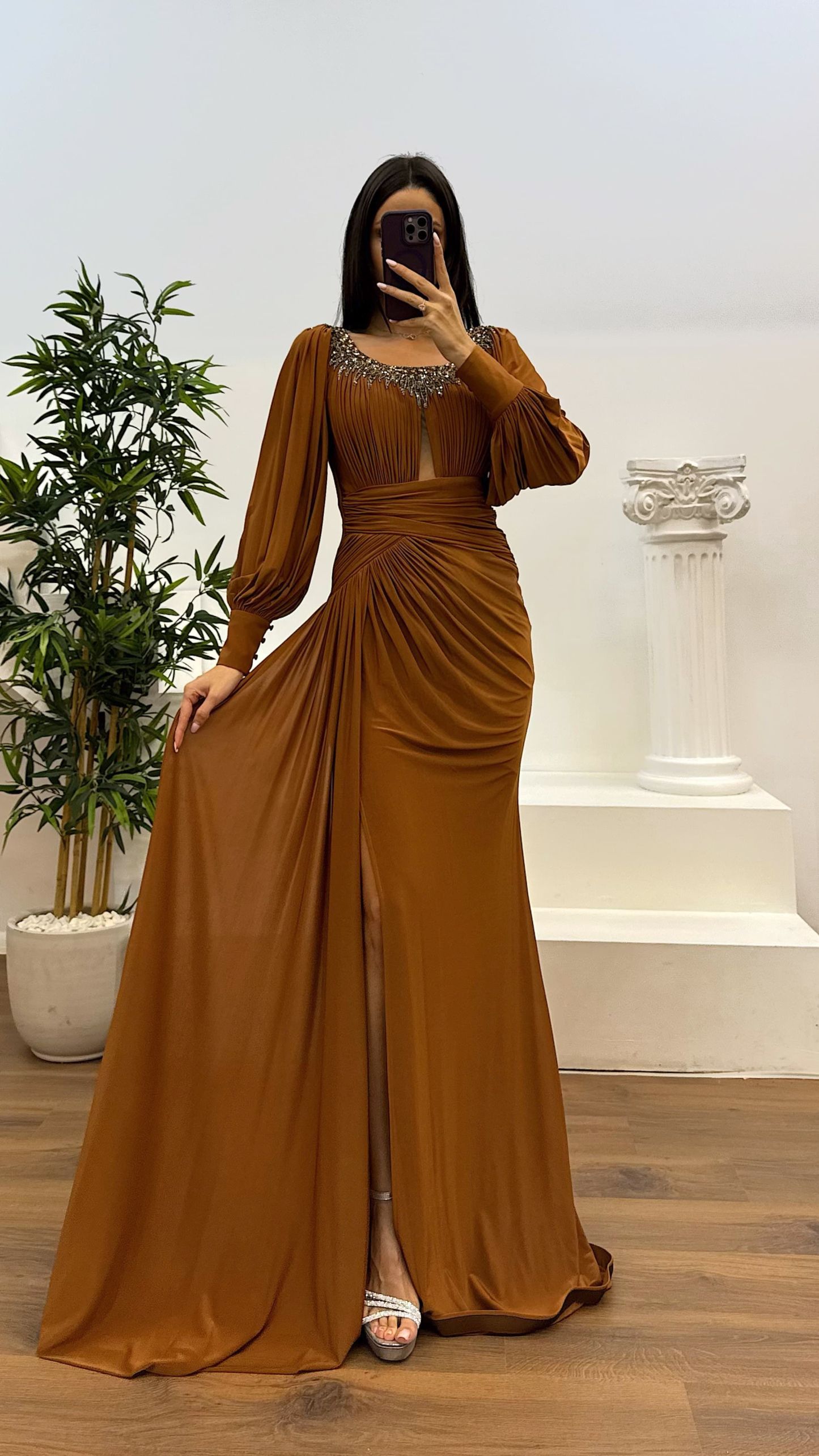 Collar Stone Detail Evening Dress