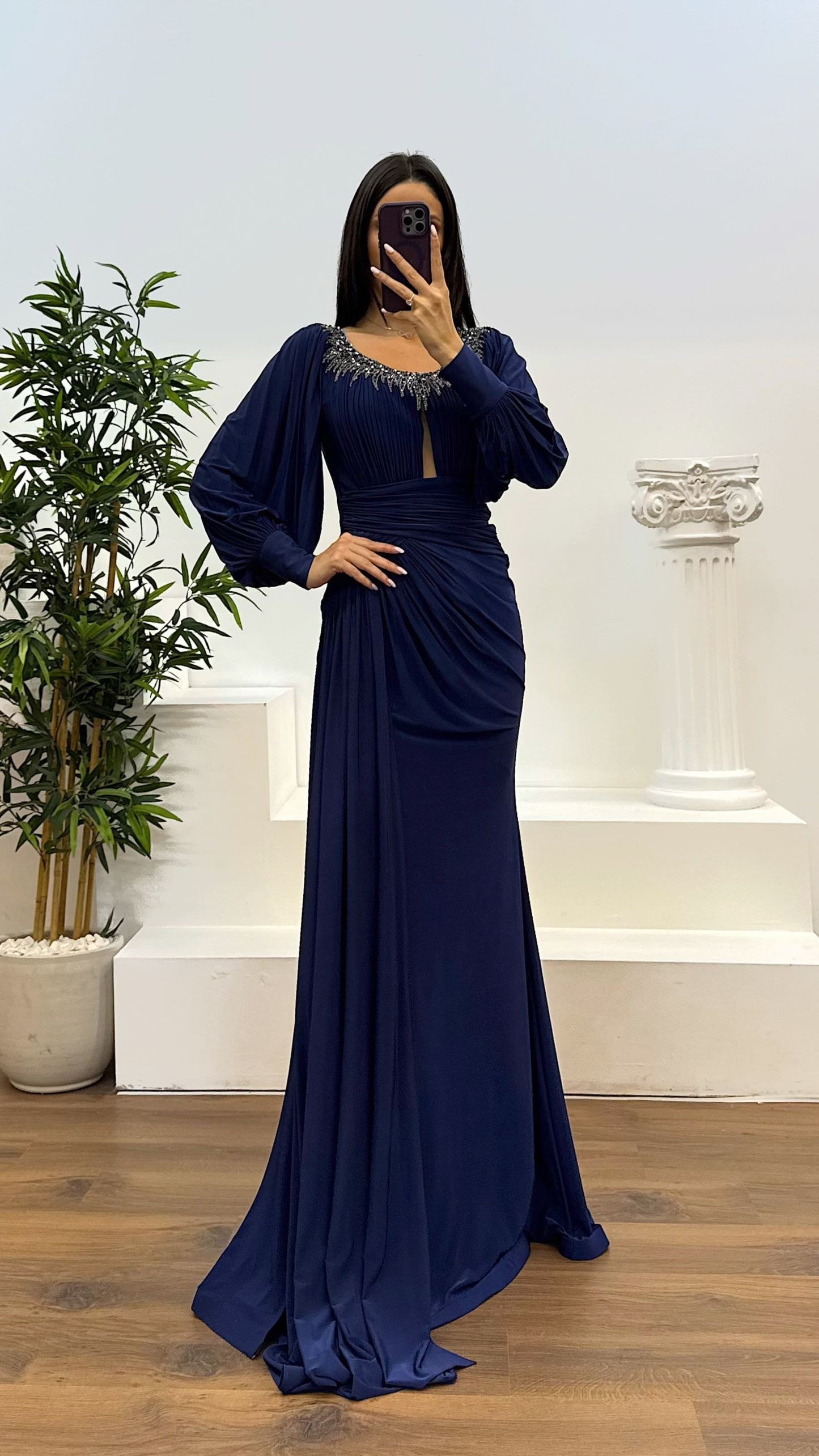 Collar Stone Detail Evening Dress