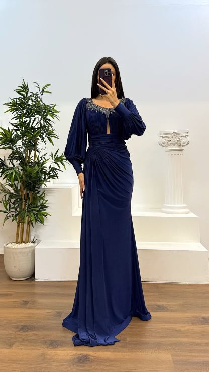 Collar Stone Detail Evening Dress