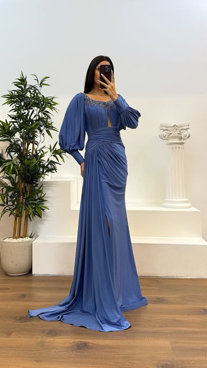 Collar Stone Detail Evening Dress