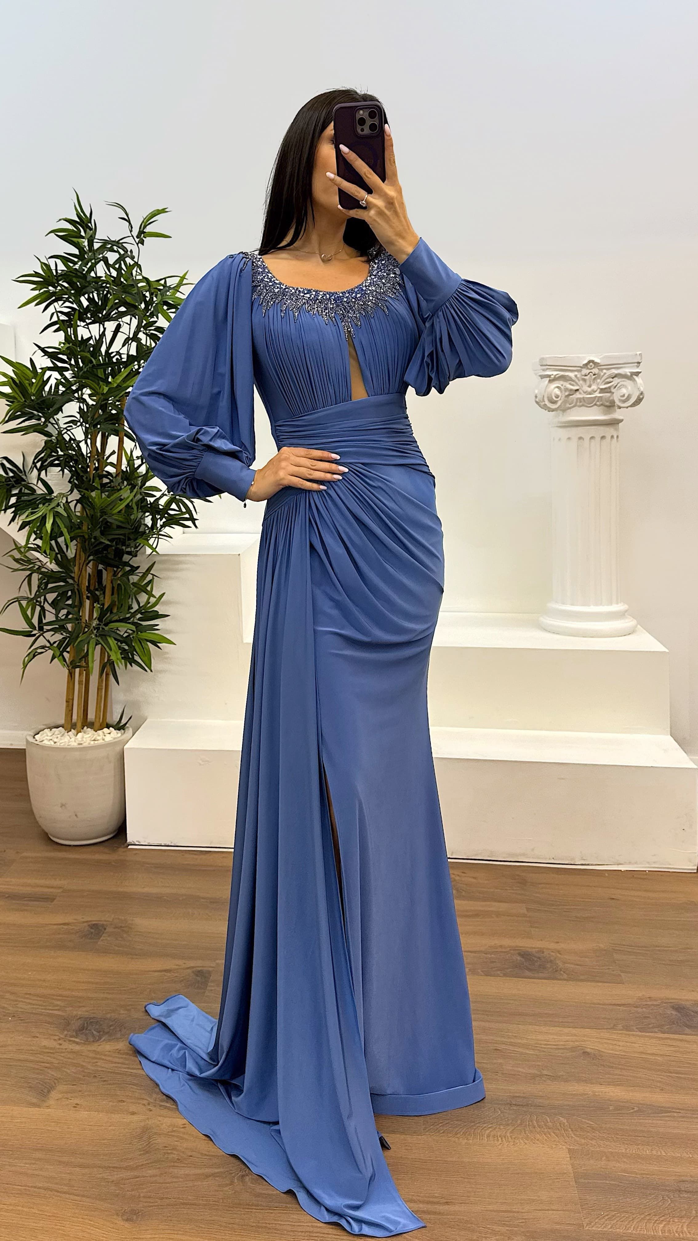 Collar Stone Detail Evening Dress