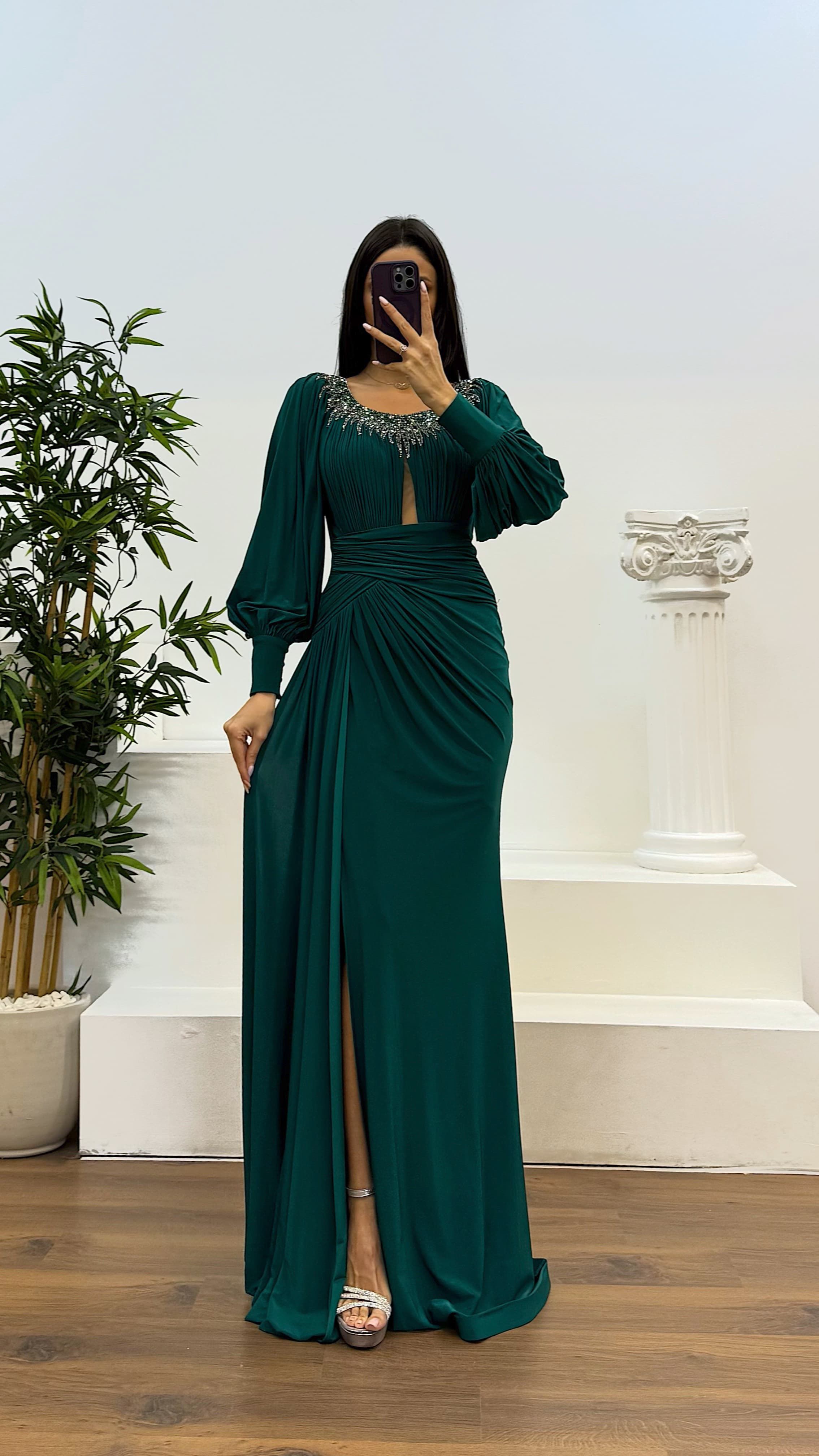 Collar Stone Detail Evening Dress