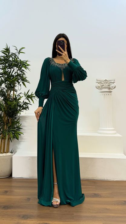 Collar Stone Detail Evening Dress