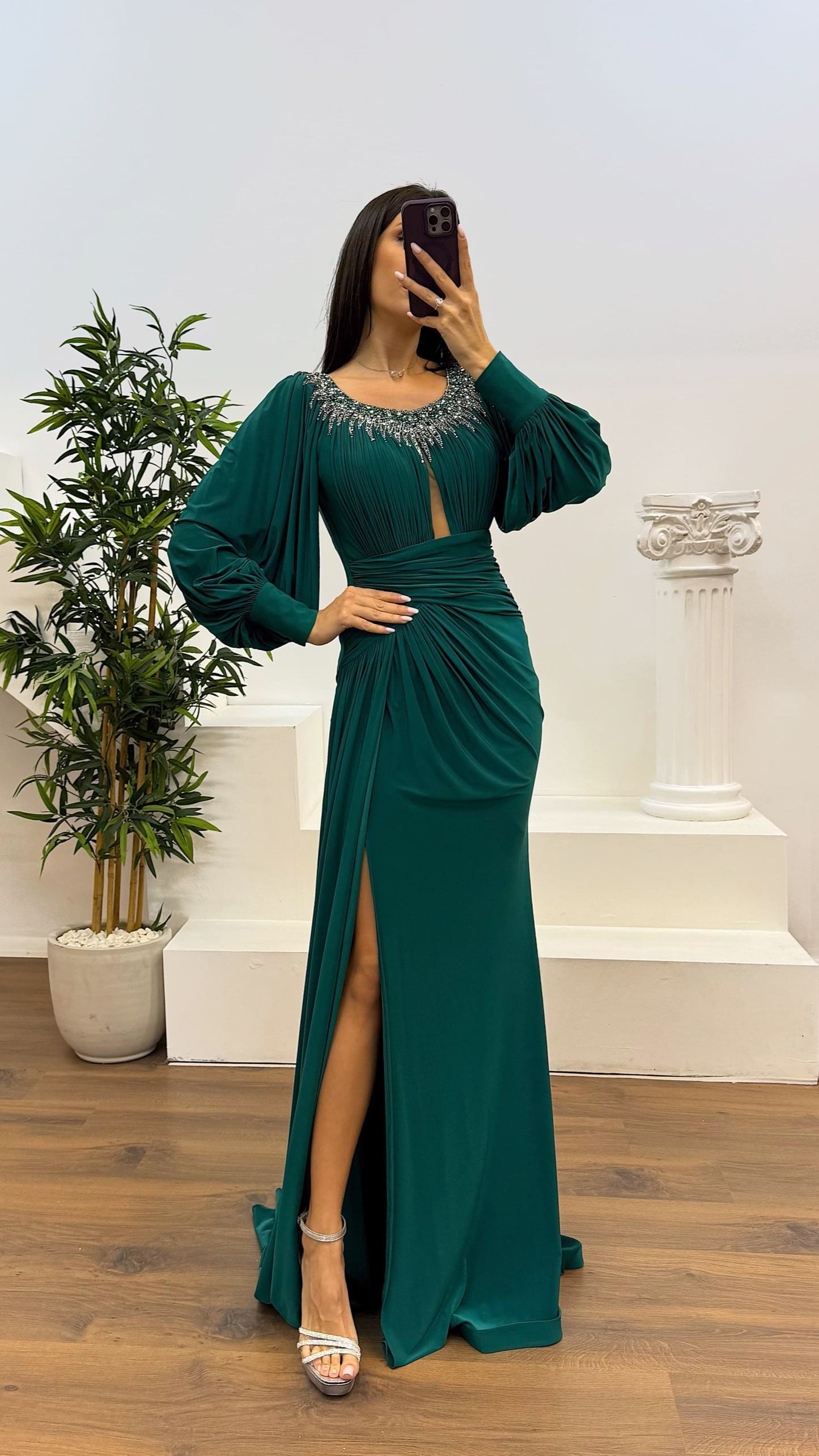 Collar Stone Detail Evening Dress