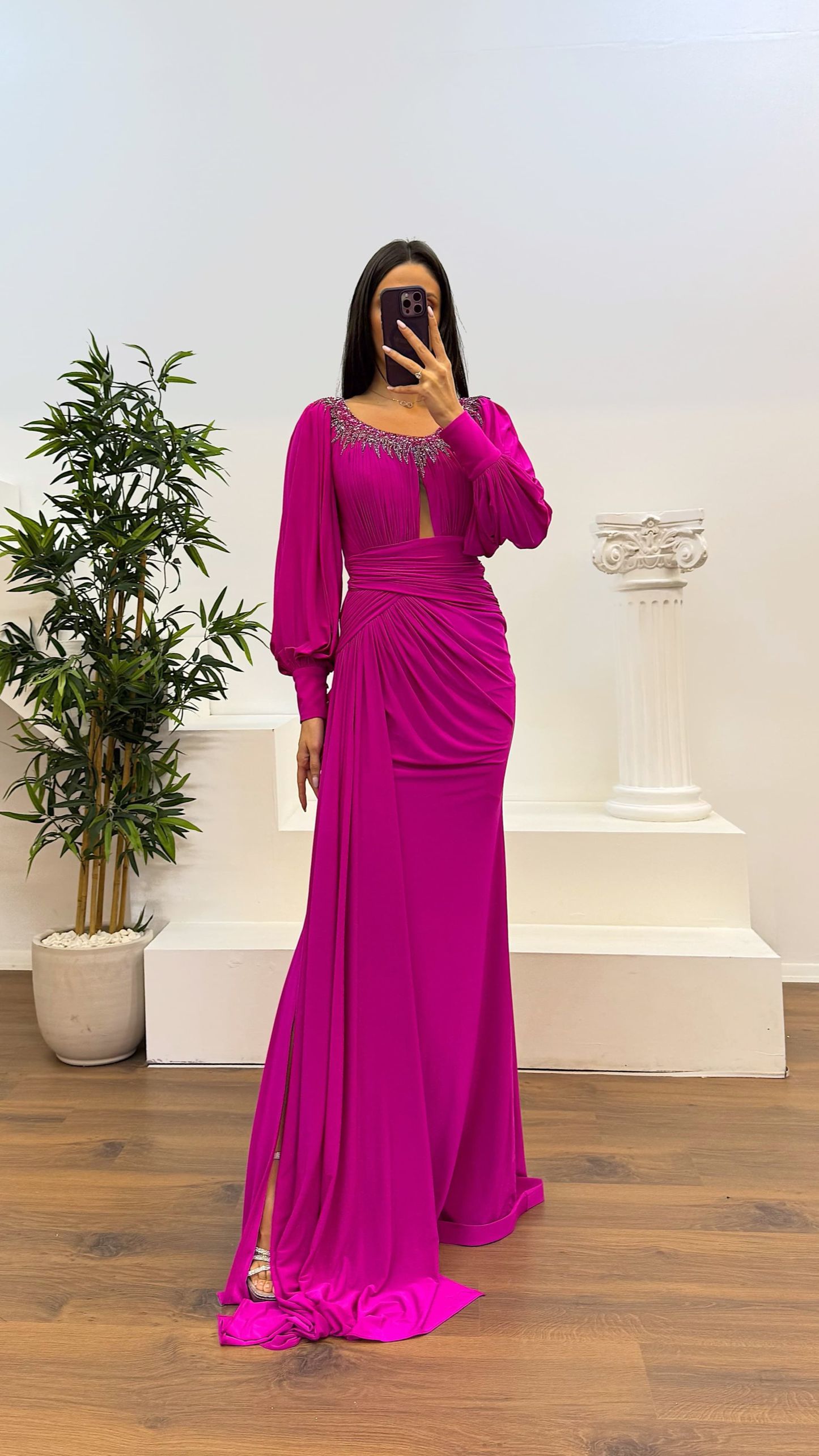 Collar Stone Detail Evening Dress