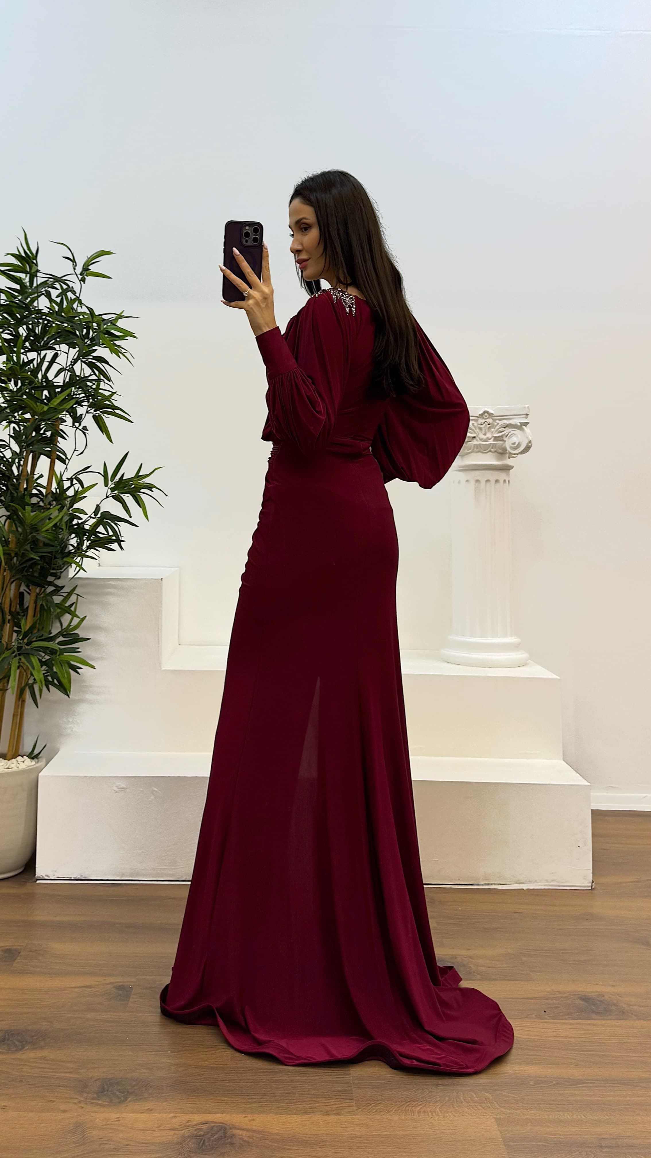 Collar Stone Detail Evening Dress