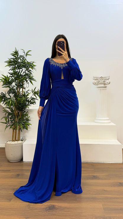 Collar Stone Detail Evening Dress