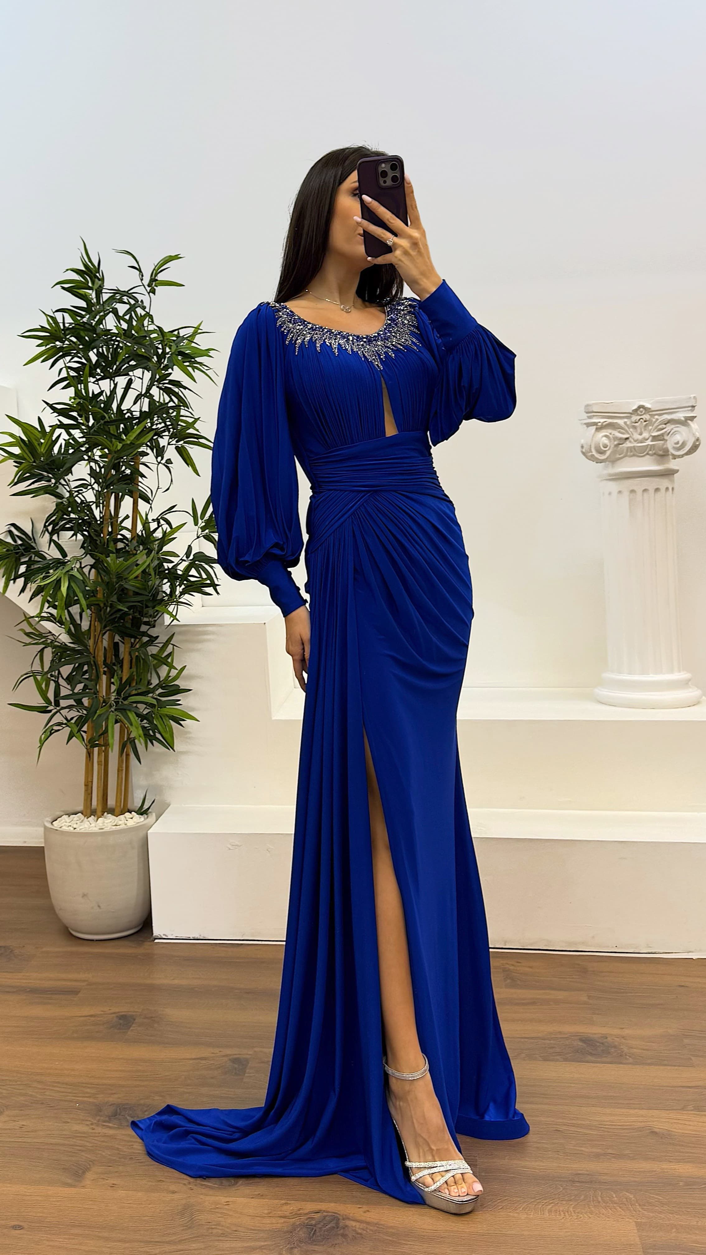 Collar Stone Detail Evening Dress