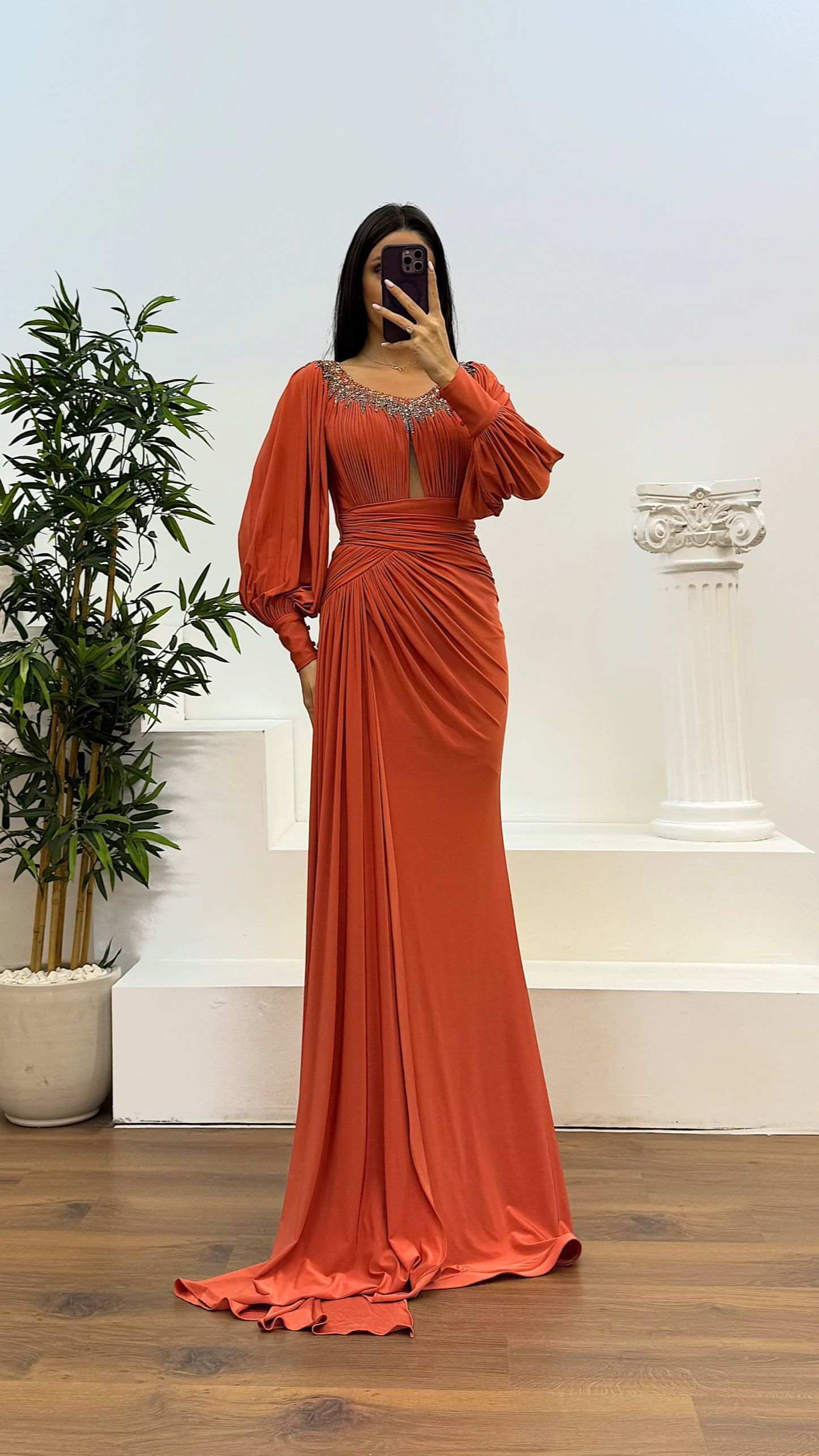 Collar Stone Detail Evening Dress