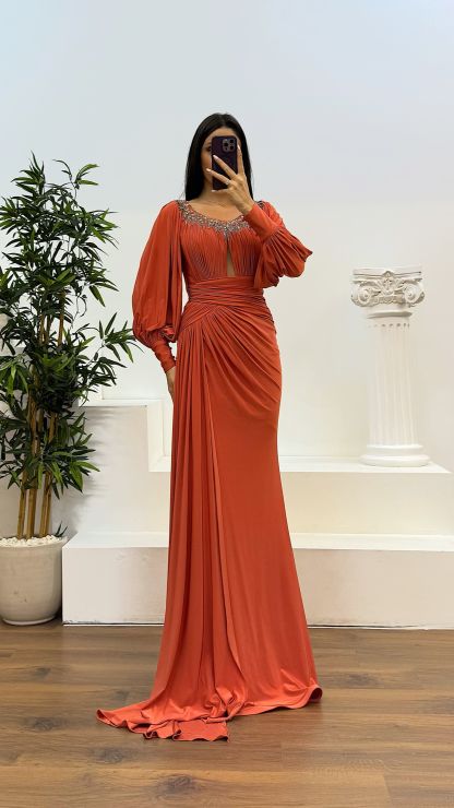 Collar Stone Detail Evening Dress