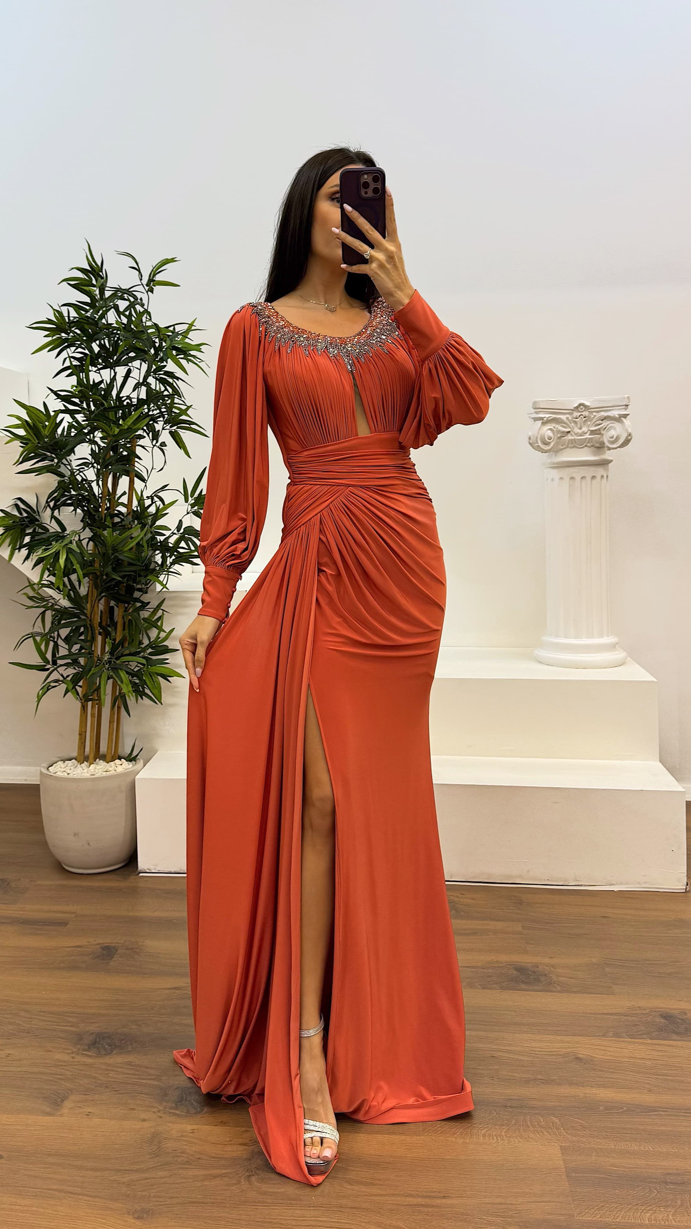 Collar Stone Detail Evening Dress